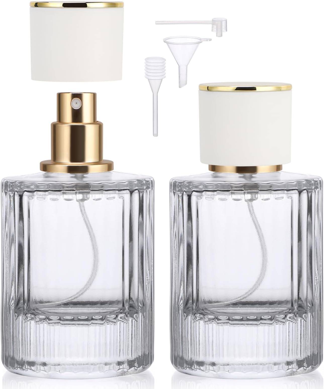 Segbeauty 1.7oz Travel Spray Bottle Refillable, 2pcs 50ml Round Glass Perfume Spray Bottles Empty, Travel Glass Perfume Atomizer Vintage Cologne Sample Container for Toiletries