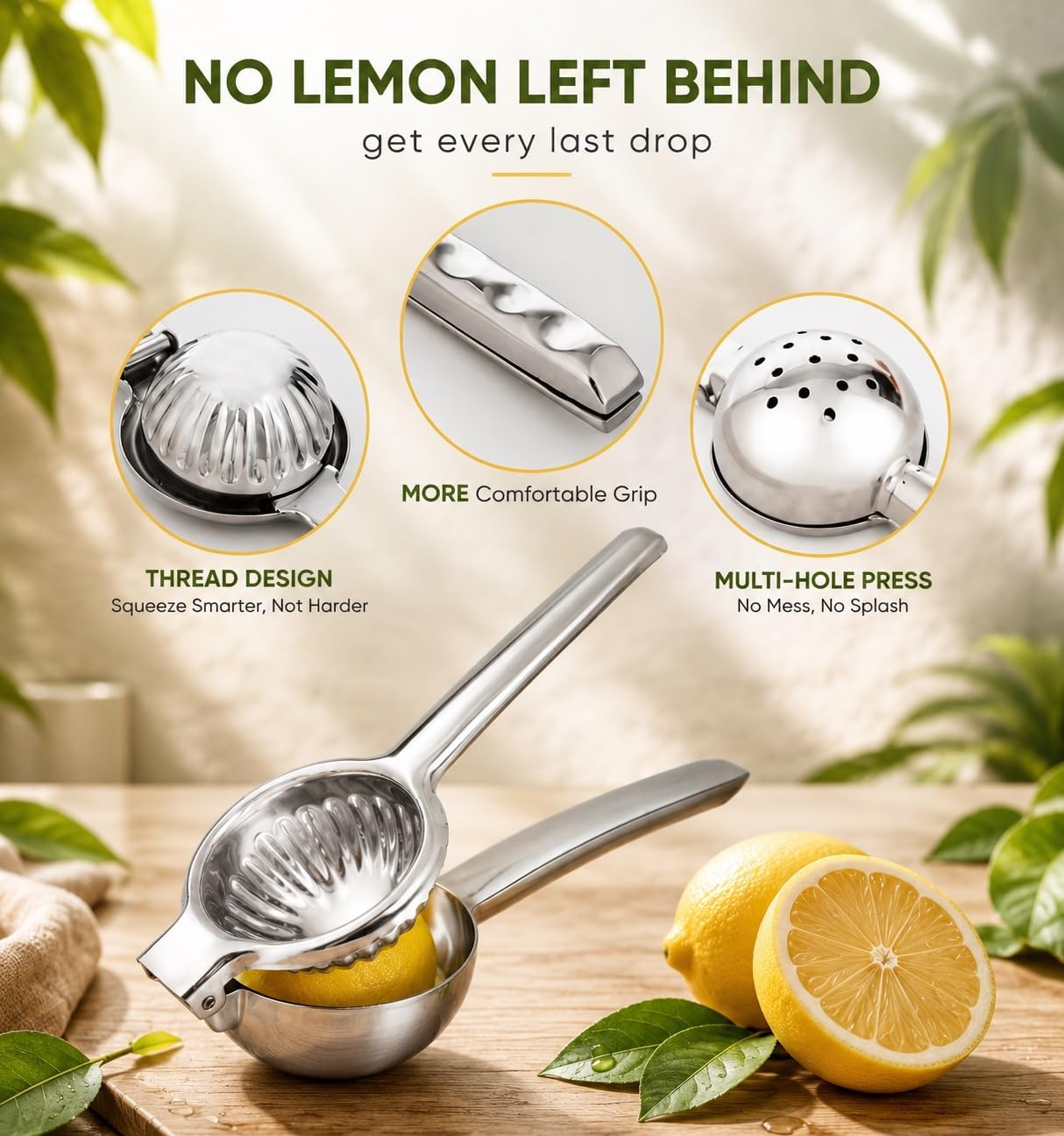 Large Lemon Squeezer, 304 Stainless Steel Manual Citrus Juicer, Heavy Duty Lime Press, Hand Held Fruit Juicer with Ergonomic Handle by ODYX
