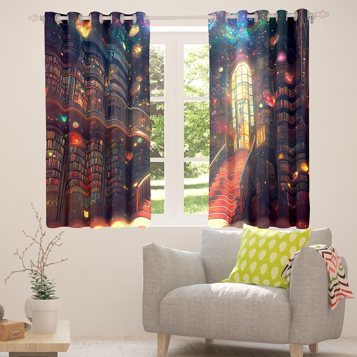 Feelyou Dreamy Library Curtains (2 Panels, 52 x 96 Inch) Kids Galaxy Darkening Drapes Boys Girls Teens Solar System Darkening Blackout Curtain Space Outer Sky Window Treatments Universe Planets