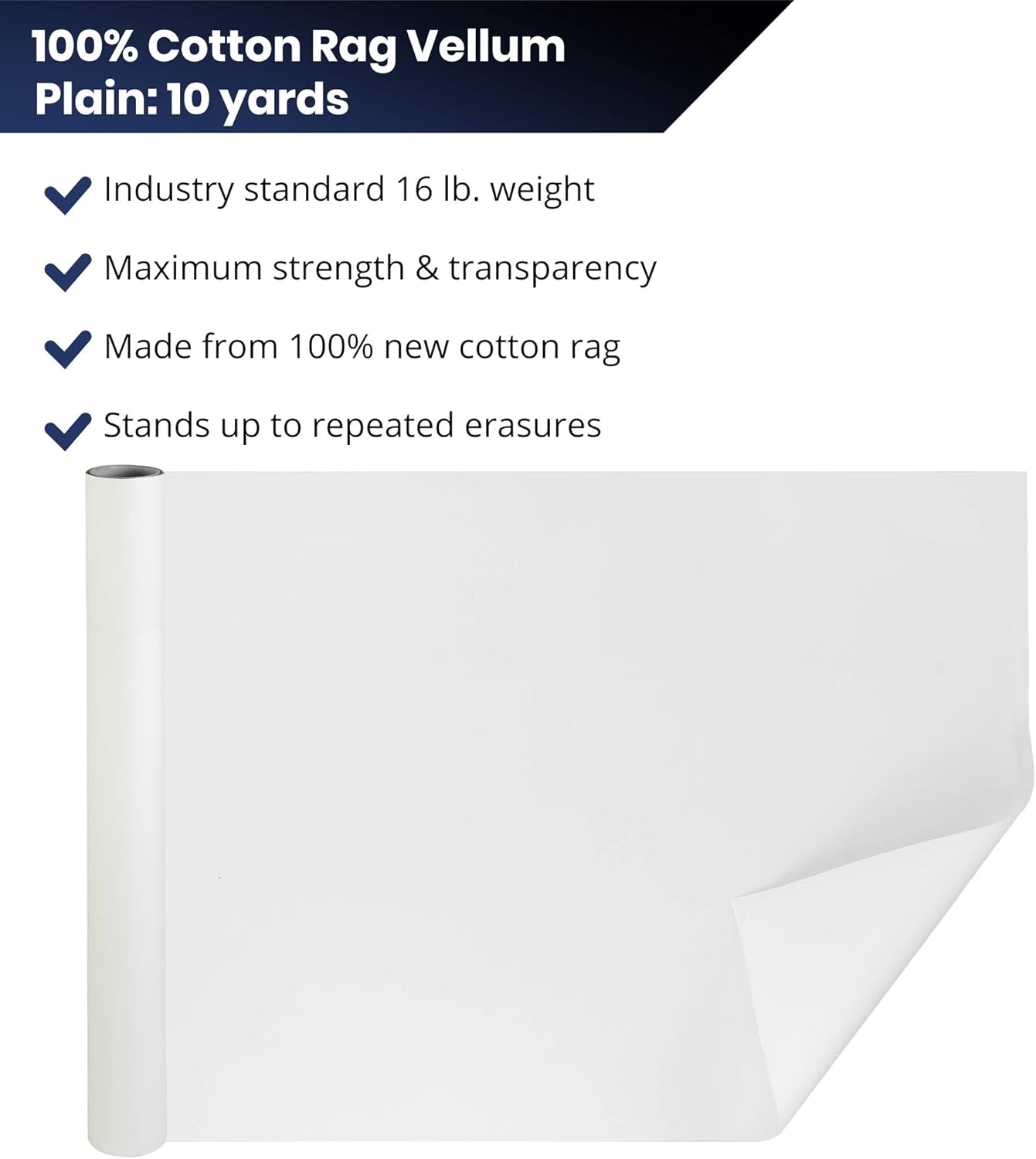 Pacific Arc Professional Cotton Rag Paper Vellum 24 Inch by 10 Yard Roll, White