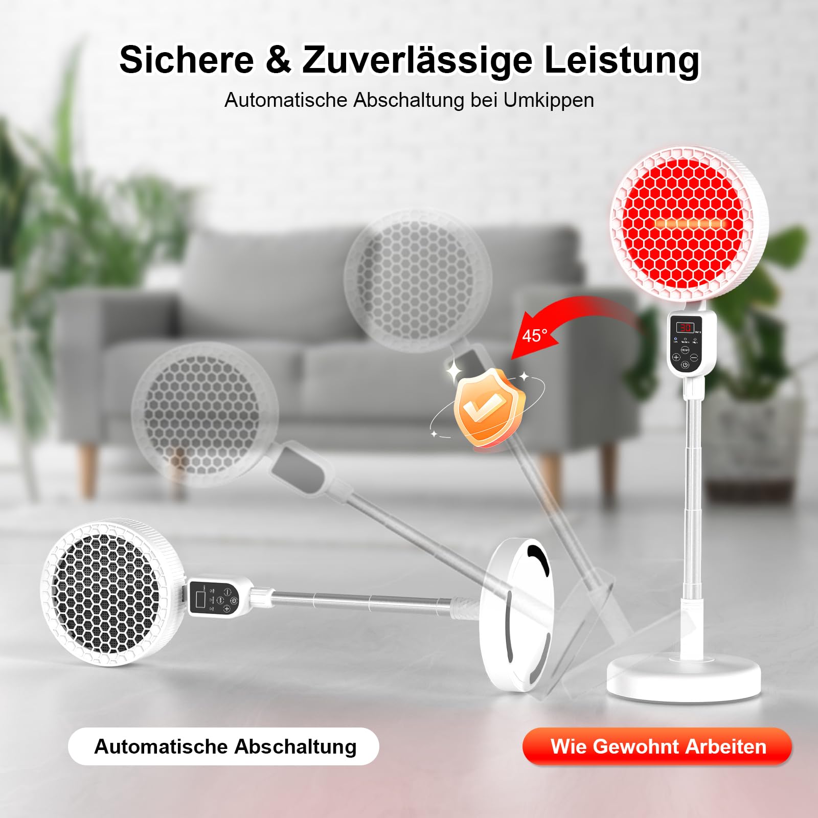 Rotlichtlampe, 220W Infrarotlampe Teleskopisch Verstellbar, mit 3 Leistungsstufen, 10–90 Minuten Timer, Automatischer Abschaltfunktion, Verstellbarem Winkel für Den Heimgebrauch