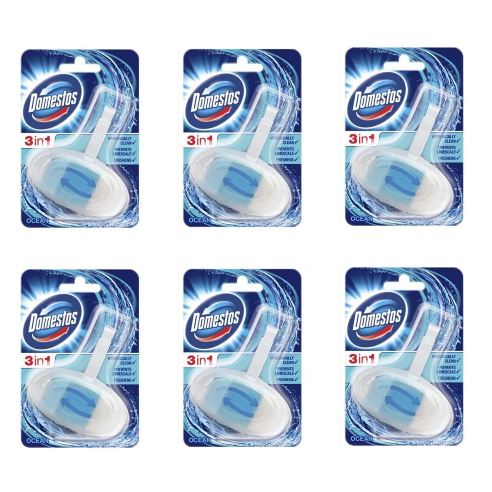 Domestos Toilet Rim Block 3 in 1 Ocean Bathroom Cleaning Limescale Freshen Scent (6 Packs)