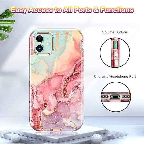 Miniatura 9 de CASEFIV Funda compatible con iPhone 11, patrón de mármol 3 en 1, resistente a prueba de golpes y caídas, cuerpo completo, policarbonato duro y