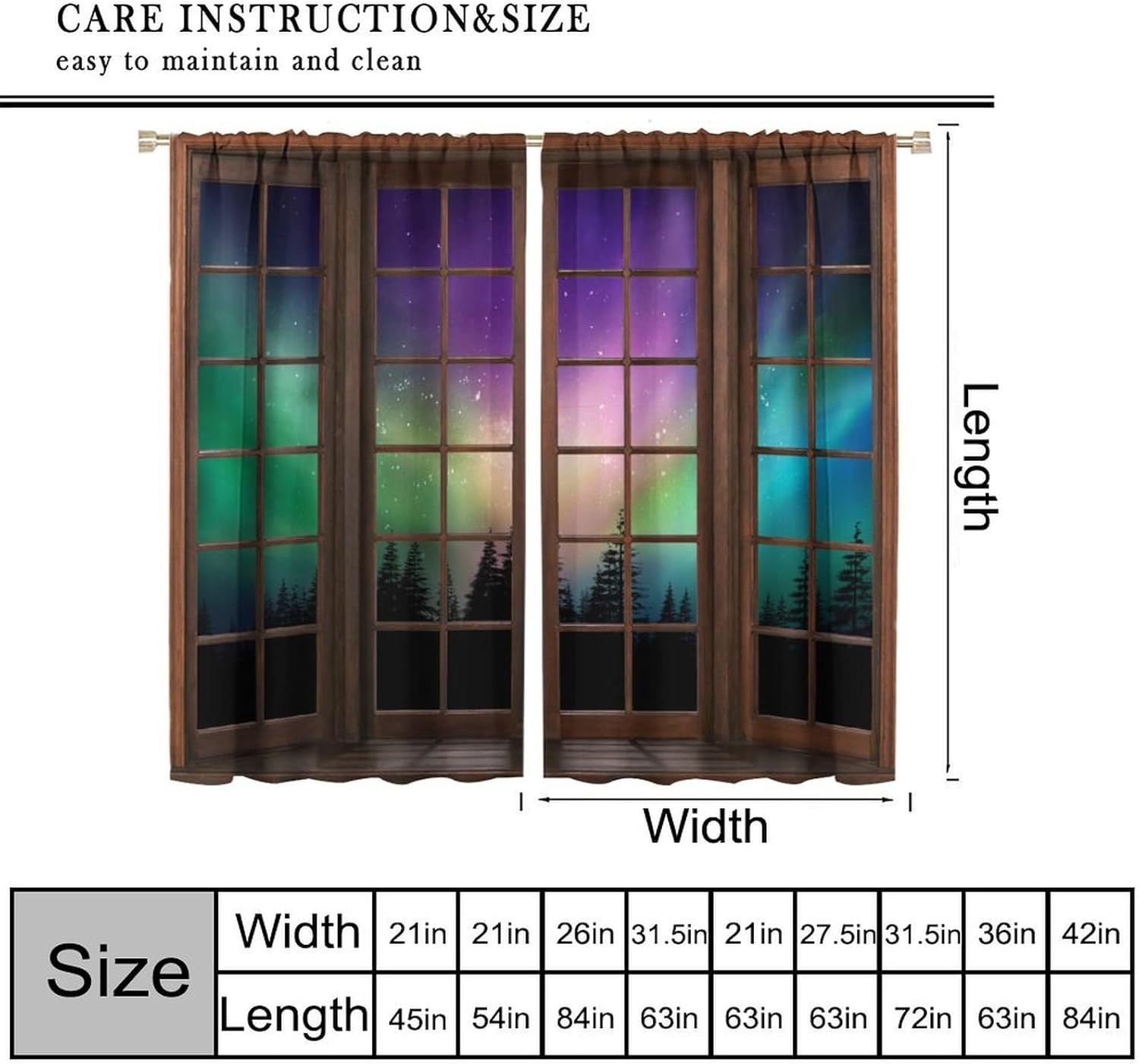 Northern Lights Landscape Curtains Forest Cute Northern Lights Aurora Borealis Curtain with Rod Pocket for Bedroom Living Room Decor Drapes Window Treatments 2 Panels Set 42" W X 45" L