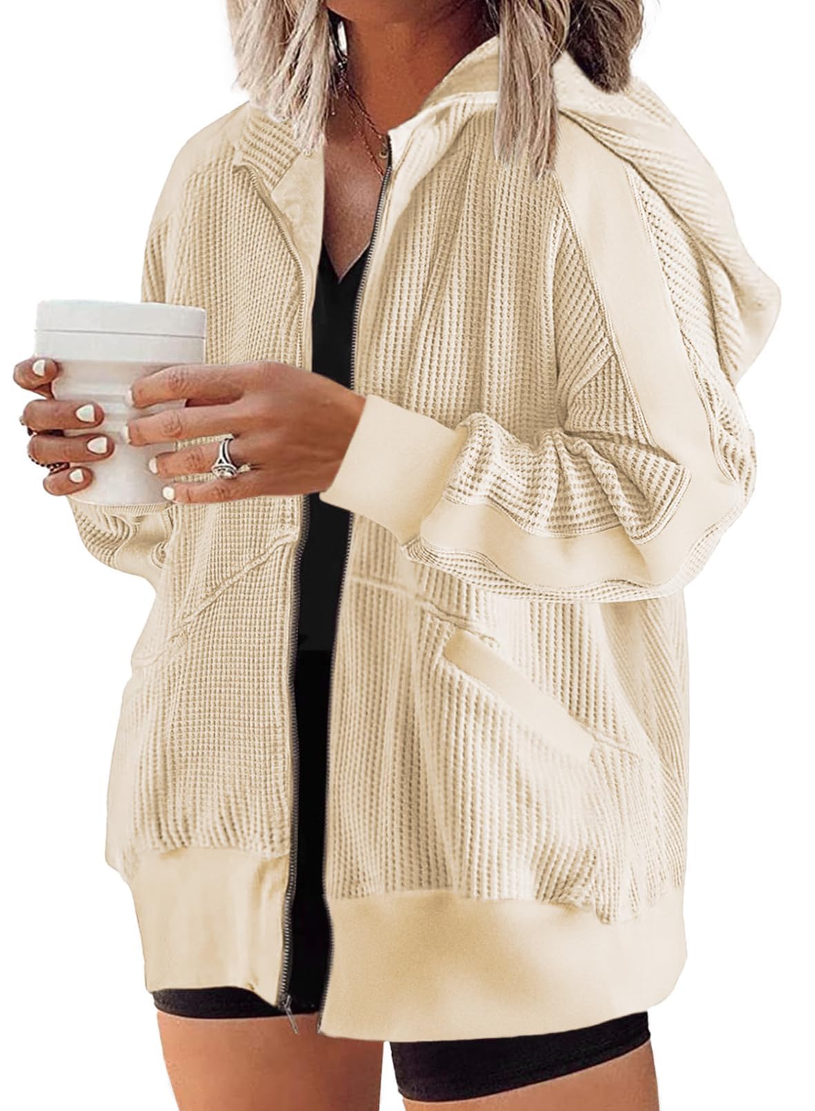 Eytino Womens Plus Size Long Sleeve Zip Up Oversized Casual Hoodies Sweatshirt Jackets with Pockets(1X-5X)