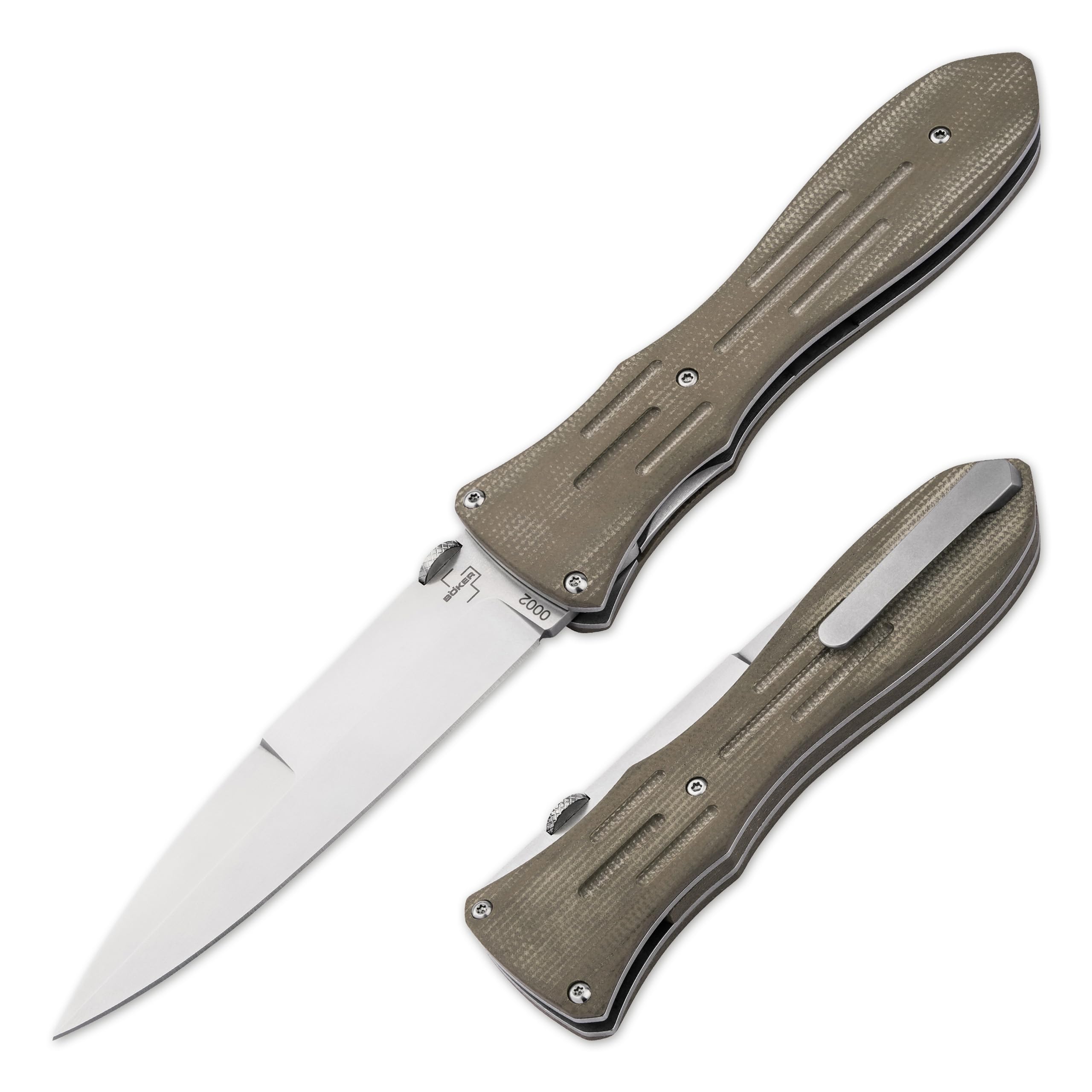 BÖKER PLUS® Atropos - Profi Einhand Taschenmesser mit VG-10 Stahl Dolch Klinge - taktisches Klappmesser - Tactical Linerlock Dagger Knife - 1 Hand Messer mit Micarta Griff - Einsatzmesser mit Clip
