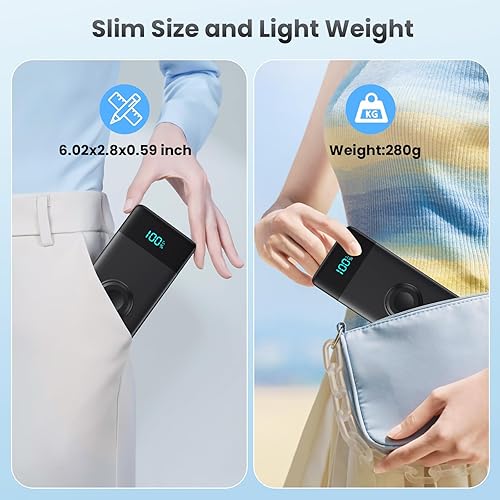 Miniatura 7 de Cargador portátil con cables integrados y cargador iWatch, 10800mAh QC4.0+PD 25W carga rápida USB C, batería de viaje con 6 salidas LCD para iPhone