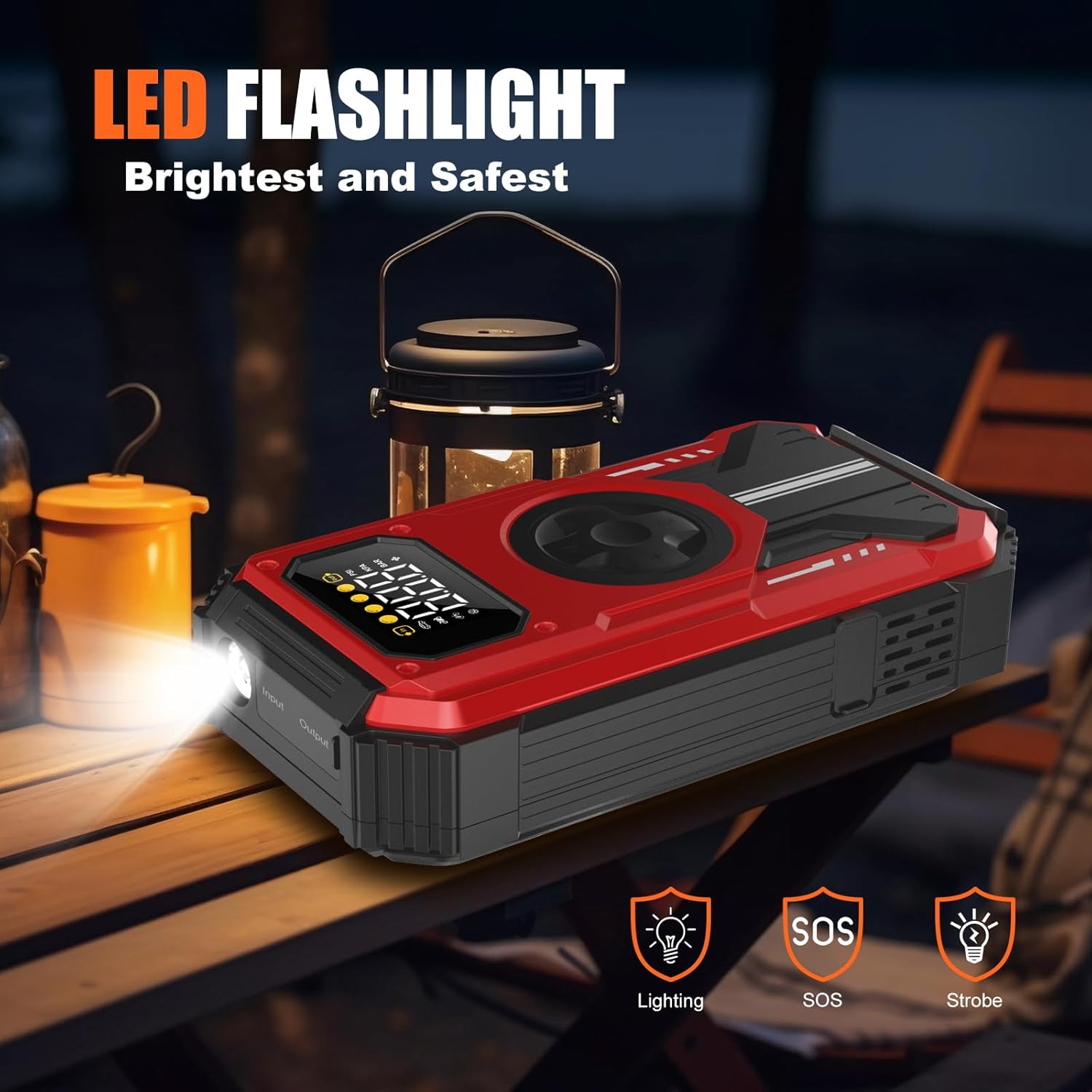 PD-270 6000A Jump Starter with Air Compressor, 150 PSI Portable 12V Car Battery Booster (Up to 7.5L Gas/6.5L Diesel), LCD Display, LED Light & Power Bank
