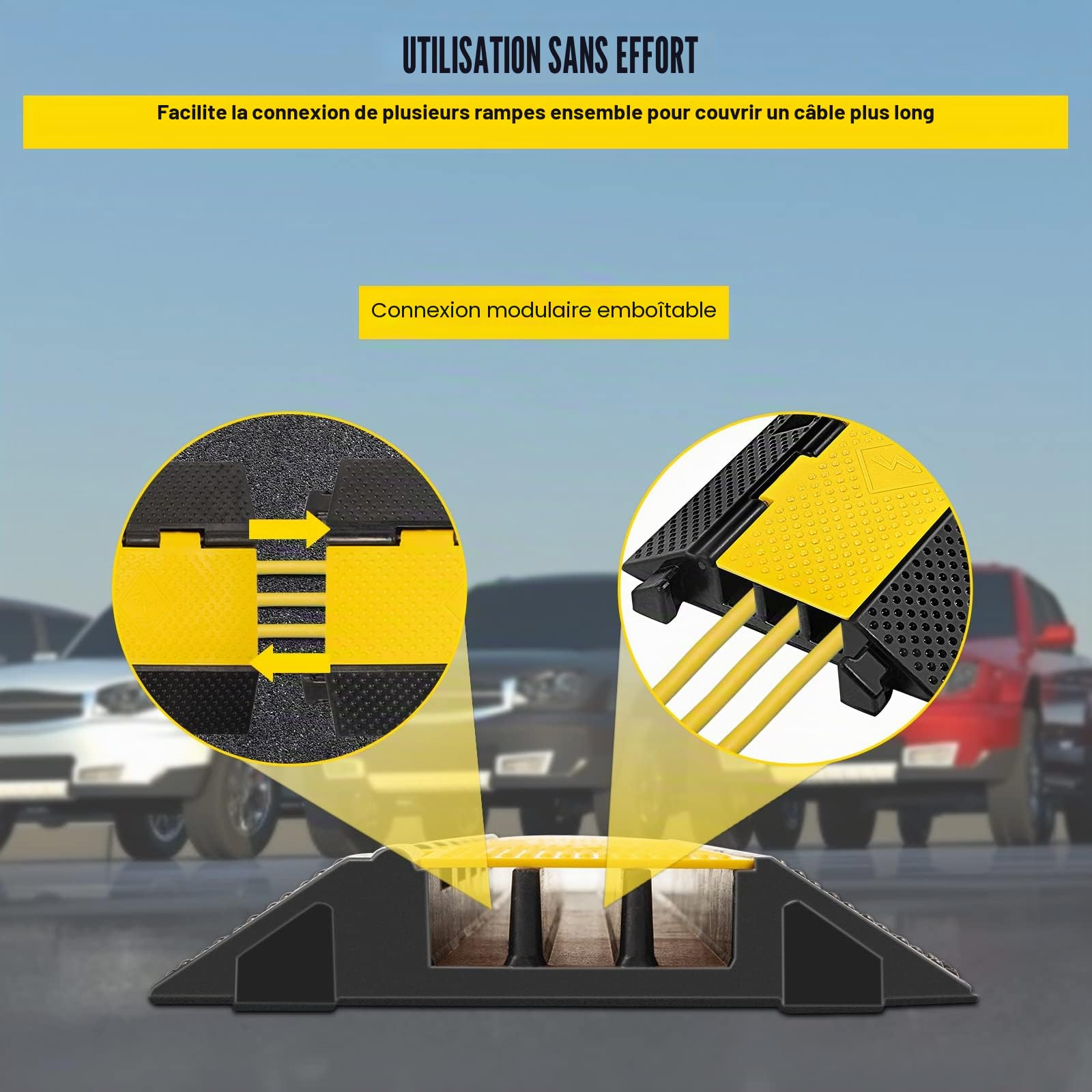 VEVOR Rampe de Protection de Câble 22,000 lbs Rampe de Cache-Câble 3 Canaux Passe Câble Sol Protecteur de Câble Sol Goulotte Passe Câble Couvre Câble Parking Entrepôt Concert Hôtel Scène