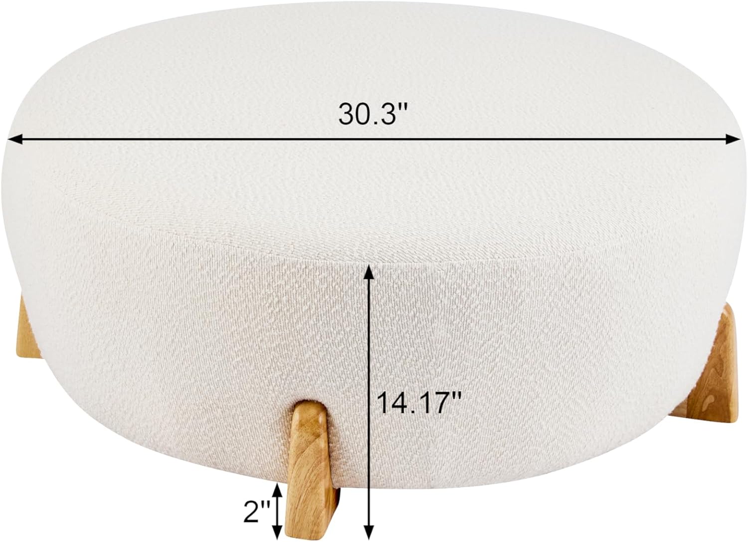 Christopher Knight Home Tatia Modern Boucle Upholstered Ottoman Coffee Table, Multi-Functional Sofa Footrest with Wooden Frame, Extra Seating for Living Room, Bedroom, Entryway, White+Natural