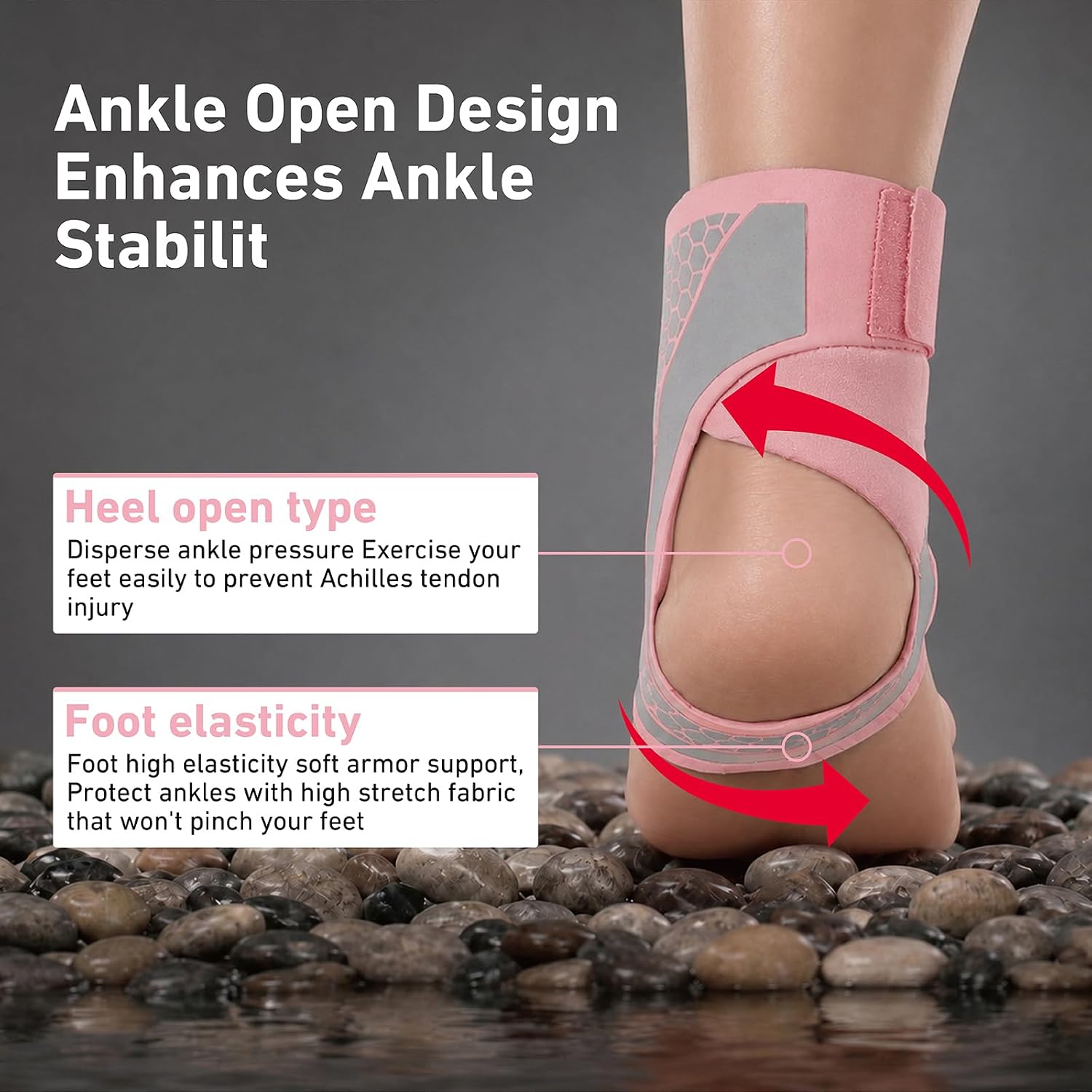 Ankle Brace for Men & Women, Breathable Compression Compression Sleeve for Plantar Fasciitis Relief, Adjustable Ankle Brace for Sprain Recovery & Sports Protection(Pink-2 Pc)
