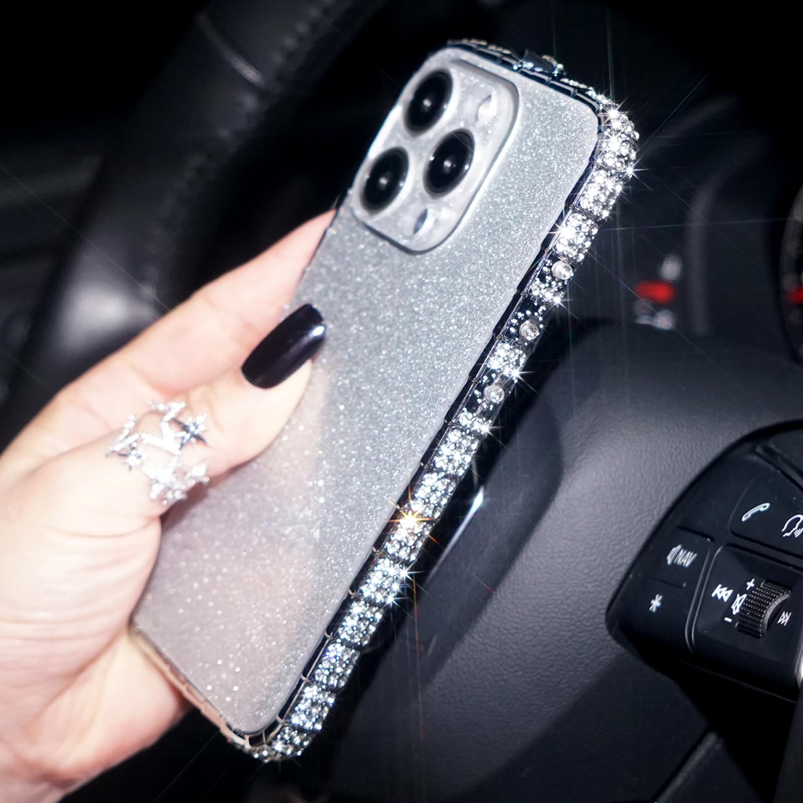 DMaos Coque IPhone 12 Pro Max Métal Paillettée – Motif Serpent Strass – Protection Appareil Photo – Argent
