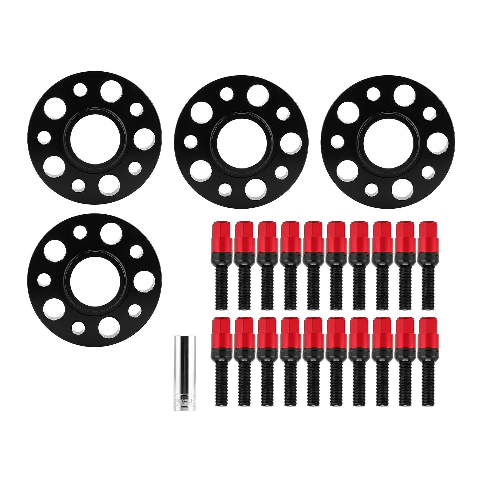 Aramox 20-Mm-Nabenzentrierte Spurverbreiterungen, 6061 T6-Aluminium-Bohrungs-Spurverbreiterung 5x112 66,56 Mm CB M14x1,5, Geschmiedete CNC-Passform für S4 S5 S6 SQ5 Allroad-Fahrer (Rot)