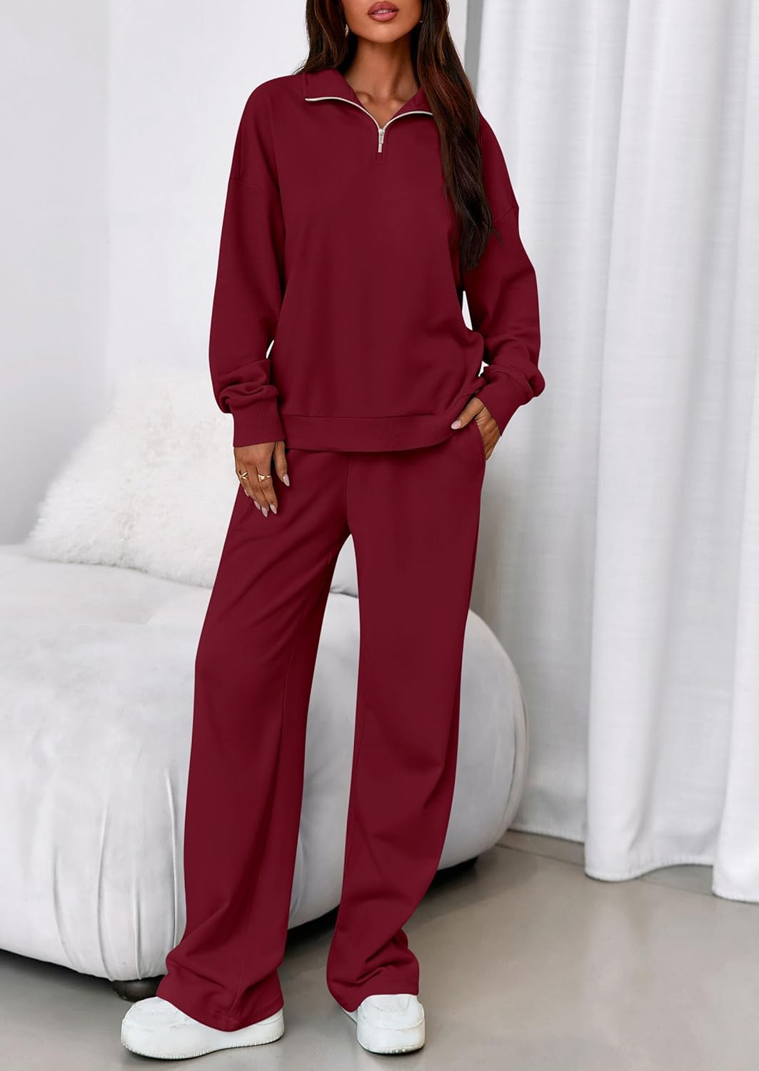 PRETTYGARDEN Womens Casual Two Piece Sets Fall 2026 Outfits Quarter Zip Sweatshirts Straight Leg Pants Sweatsuits Tracksuit - Image 2