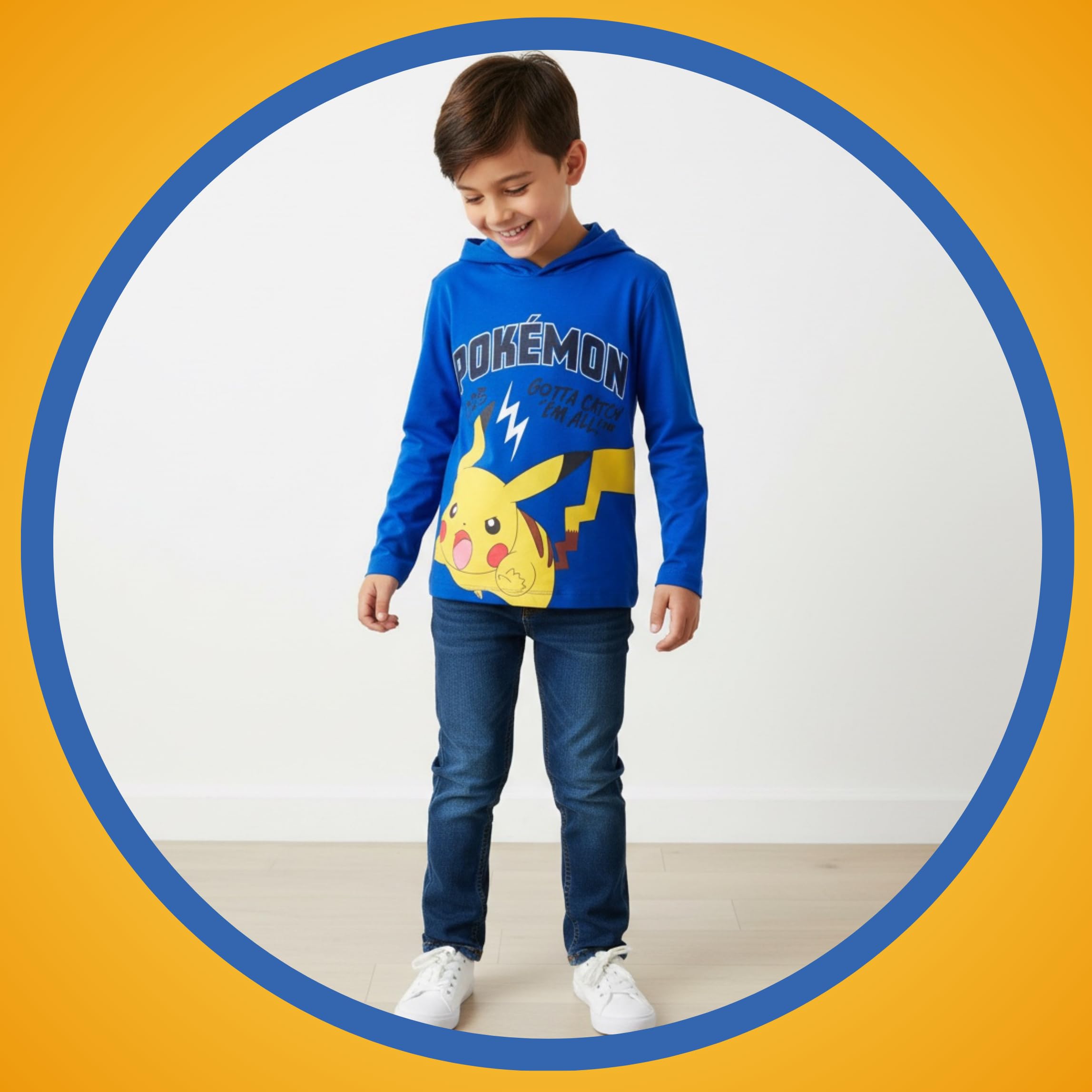 Pokemon Jungen T-Shirt Langarm Kapuzen Weiches Textil, Geschenk für Kinder, Größen 4 bis 12 Jahre