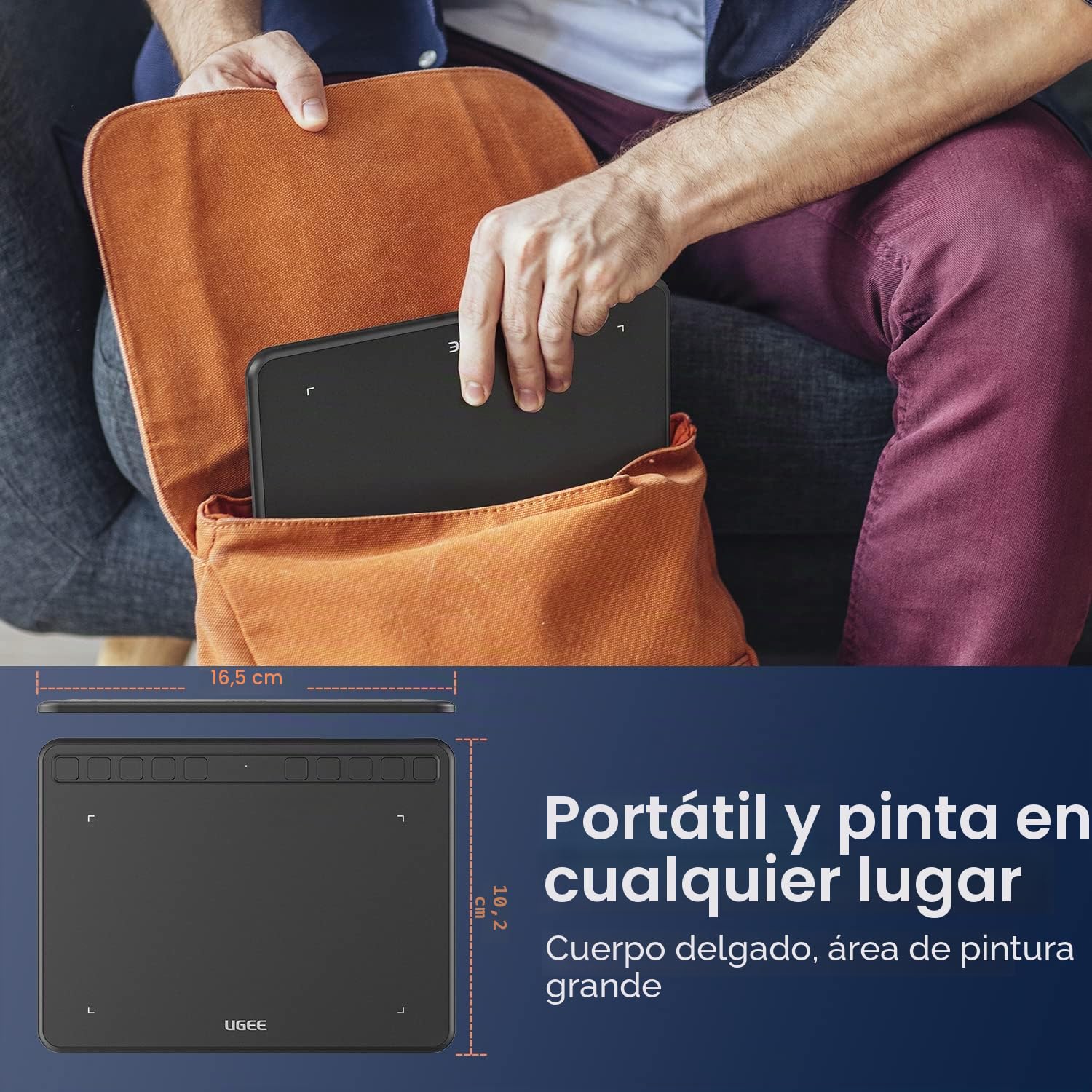 UGEE S640 Tableta gráfica de dibujo digital ultradelgada portátil con función de inclinación de lápiz óptico sin batería 8192 Sensibilidad a la presión Compatible con Windows/Mac/Linux/Android