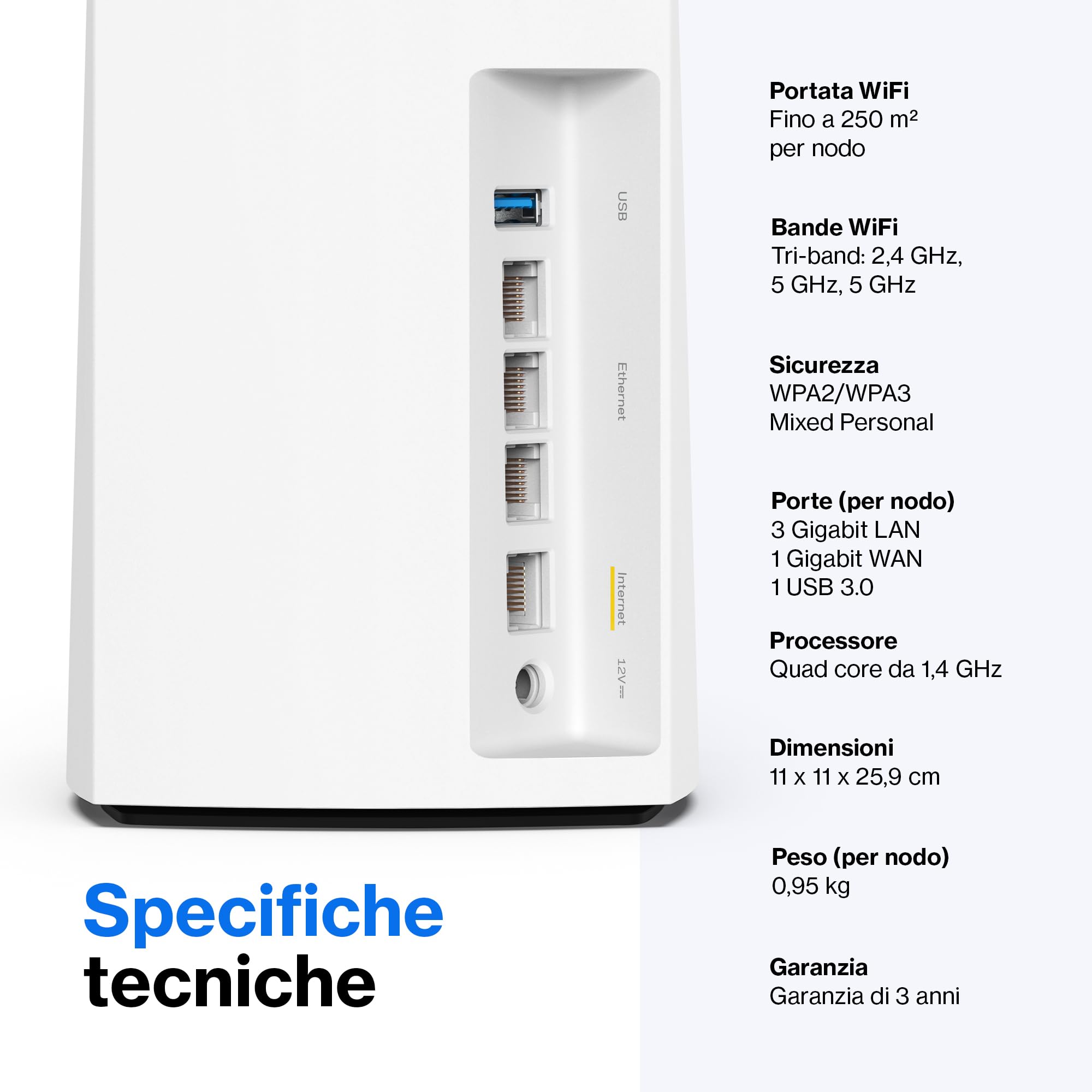 Linksys Velop MX4200 Sistema WiFi 6 mesh Tri-Band (AX4200), router WLAN con 260 m² di copertura e velocità 3,5 volte più rapide per più di 40 dispositivi - Confezione da 1, bianco