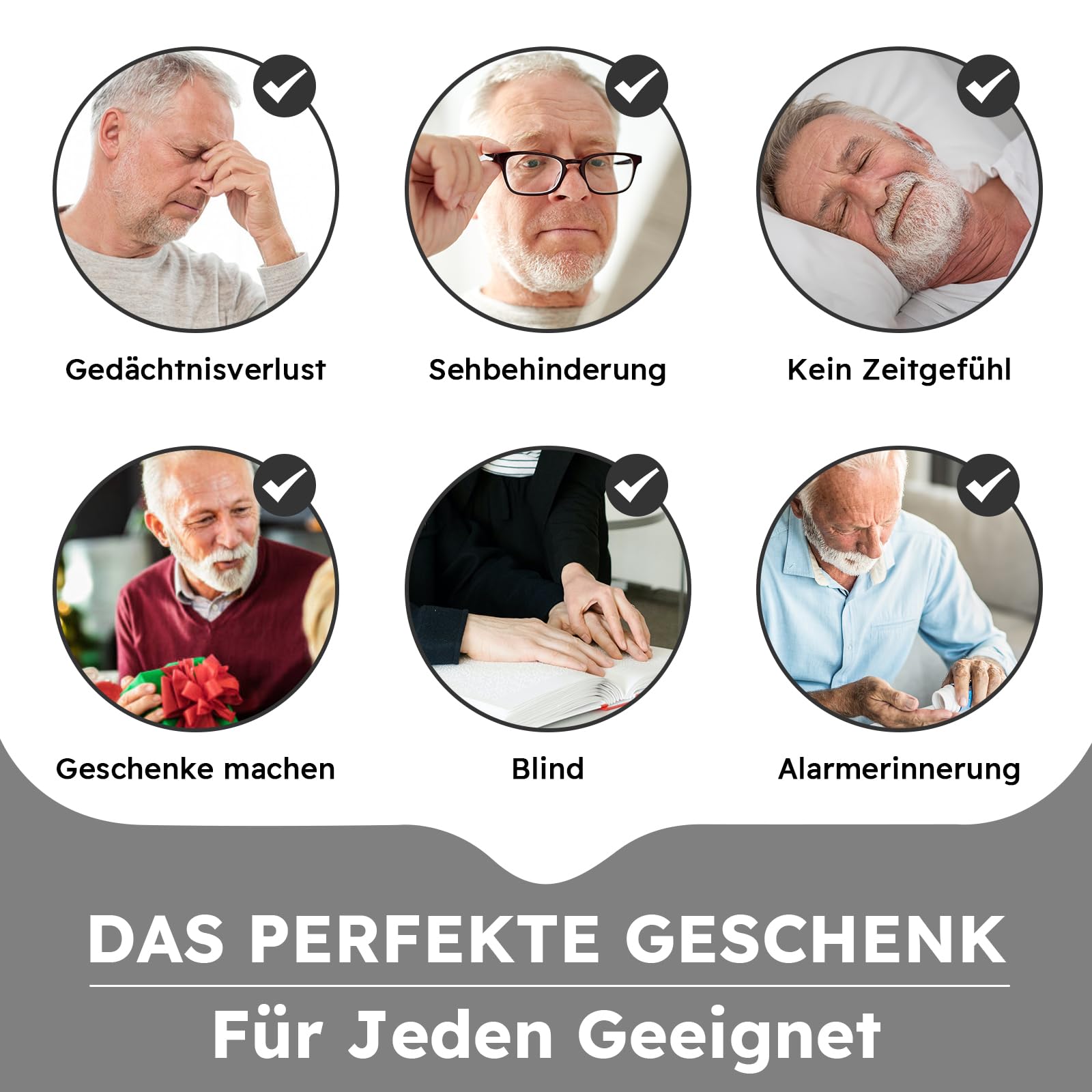 Hearkent Sprechende Uhr,Deutscher Stimme,Funkuhr Armbanduhr.Großen Zahlen | Selbsteinstellend für Sehbehinderte,Blinde oder Senioren Armbanduhr, Herrengröße-2309M
