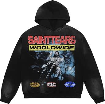Arnodefrance Men's Vintage Washed Graphic Hoodie - Graffiti Print Zip-Up Cotton Pullover