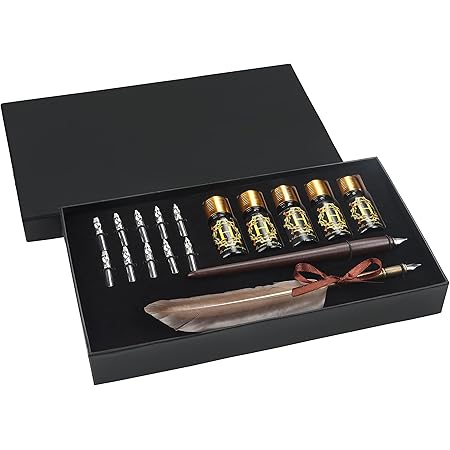 Kit Plume Calligraphie GC QuILL – 5 Plumes De Rechange, Stylo Dip Pen Métal