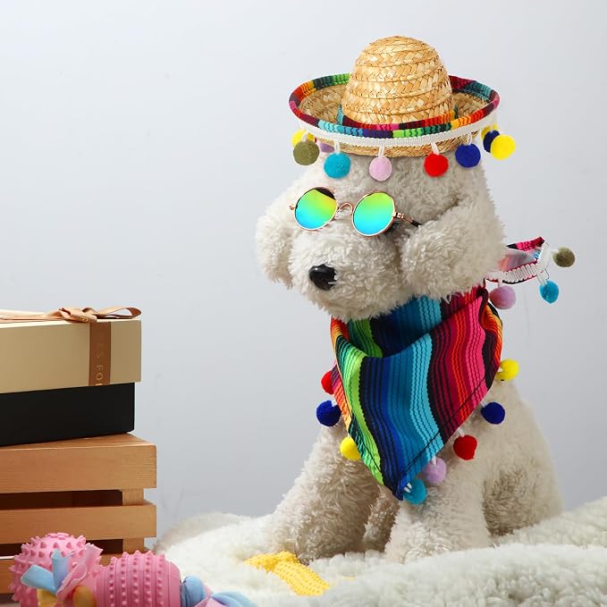 Disfraz Mexicano para Perro JaGely 3 Piezas con Bandana, Sombrero y Gafas miniatura 7