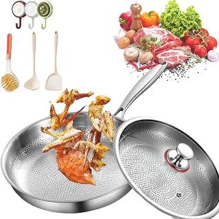 Pure Titanium Hammered Pan Pro, Siraats 10/11/12IN Hand-Forged Non-Stick Titanium Pans Pro, 2025 Upgrade Multifunctional Non-Stick Frying Pans, Compatible with All Cooktops (10 in with lid)