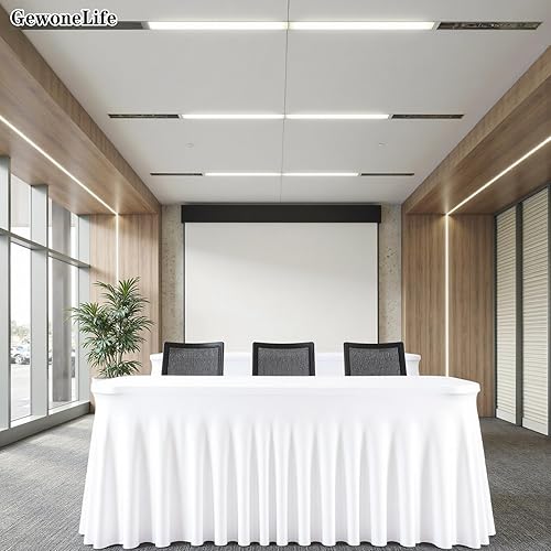 Miniatura 6 de Paquete de 2 manteles rectangulares blancos, lavables y elásticos para mesas de 6 pies, sin arrugas y reutilizables, ideales para fiestas