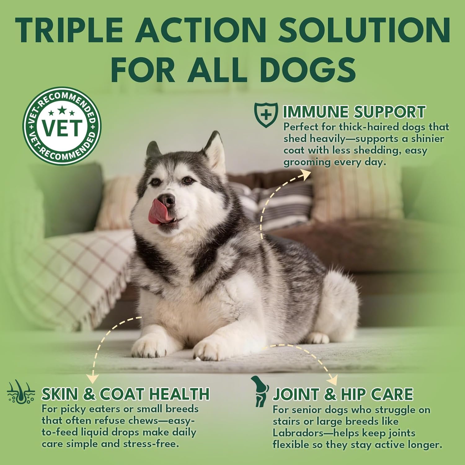 Liquid Collagen for Dogs, Natural Dog Collagen for Skin & Coat Support, Immune Support, Joint & Mobility Care with MSM, Middle-Aged and Older Dogs (Bacon Flavor - 60ml 2 Pack)