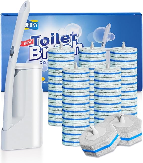 Disposable Toilet Brush Cleaning System with 50pcs Refills Pads Replacement Heads, Toilet Cleaning Stick
