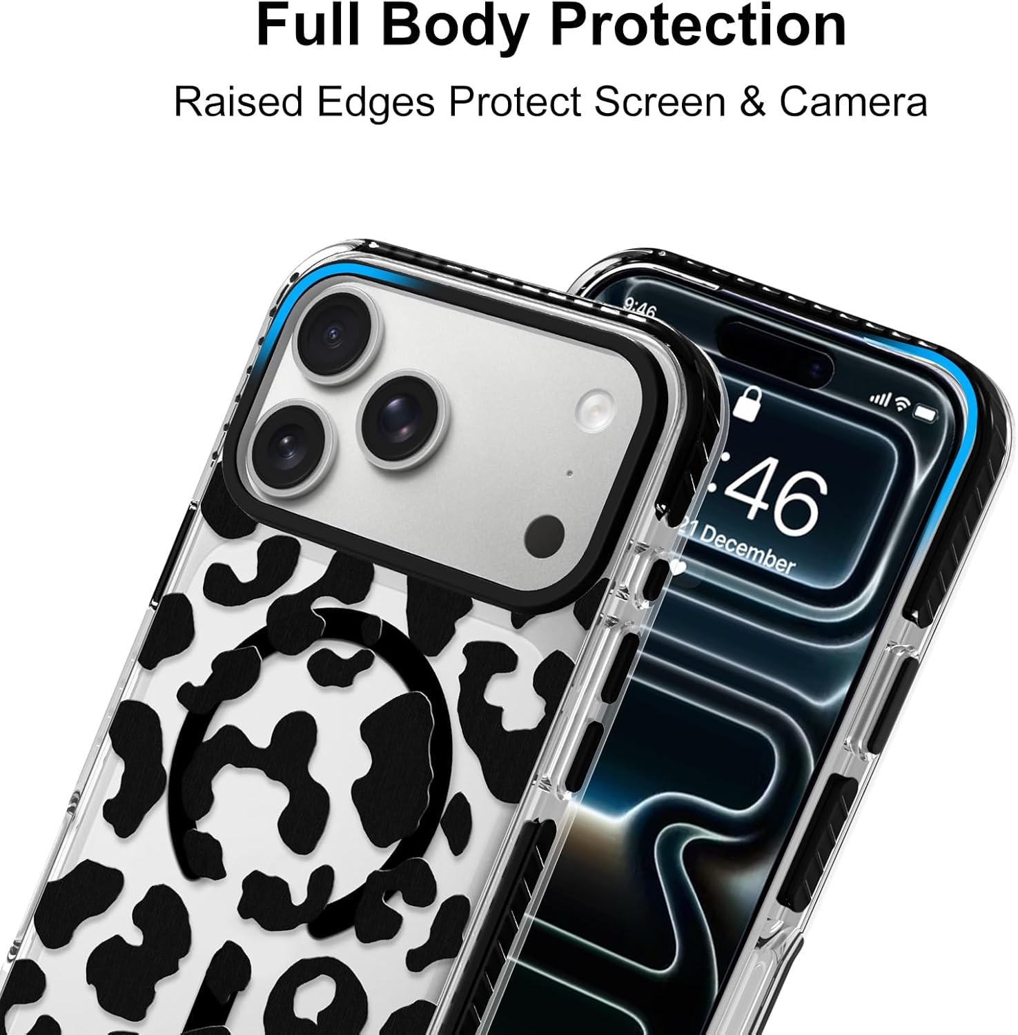MZELQ Clear Magnetic Case Designed for iPhone 17 Pro Max 6.9 in, Cute Leopard Cheetah Pattern, Compatible with Magsafe, Slim Crystal Transparent Hard Back Protection Cover for Women Men, Black