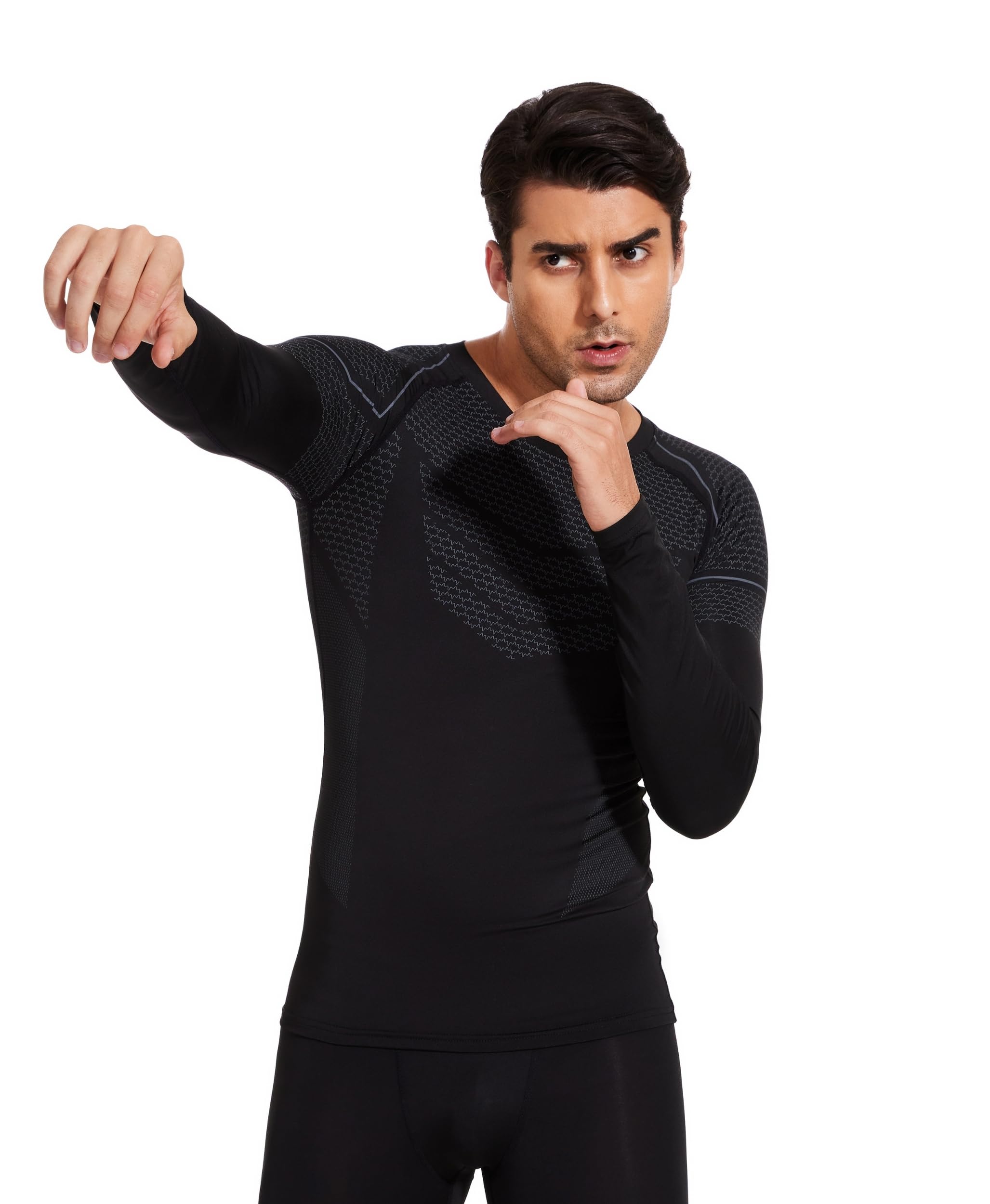 AMZSPORT Maglia Compressione Uomo Maglia Termica Manica Lunga Maglietta Palestra Compression Shirt Ciclismo Running Sportiva