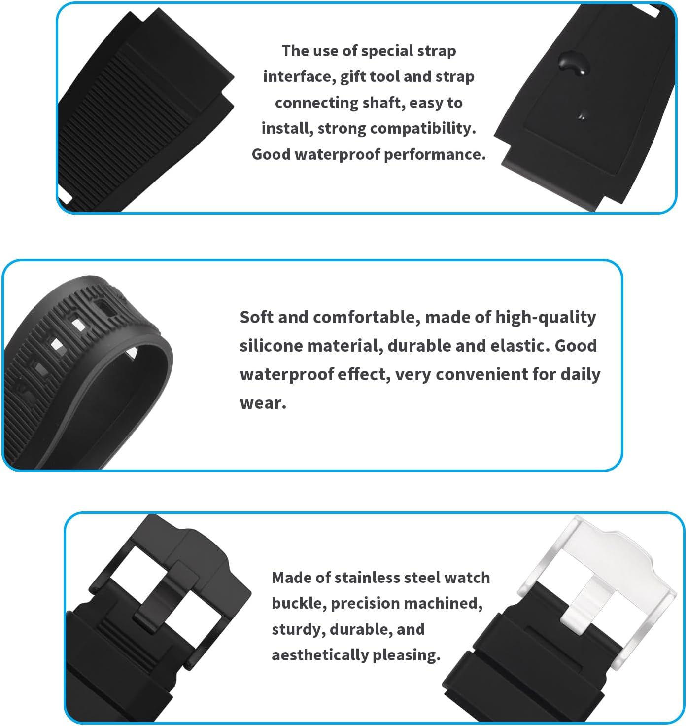 Rubber Watch Bands Compatible for Bell & Ross B&R BR-01 BR01 BR-03 BR03 BR03-92 Diver 24mm*33mm Silicone Strap Replacement Wirstband for Men and Women Waterproof Bracelet Watch accessories
