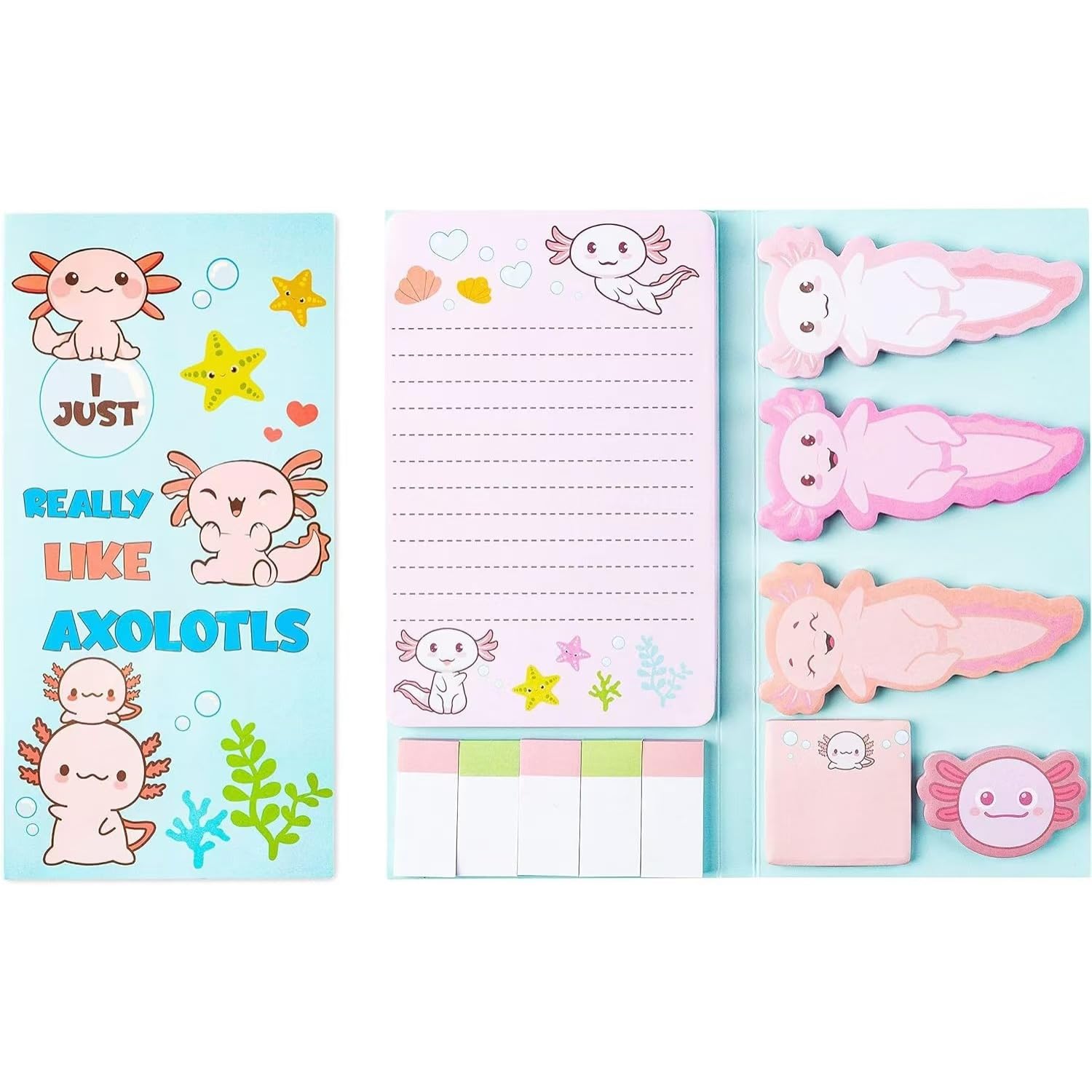 Salamander Sticky Notes Set, 550 Sheets,Cute Cartoon Dog Post It Notes with 3 Point Pens, Self-Adhesive Writing Memo Pages Back to School Office Supplies