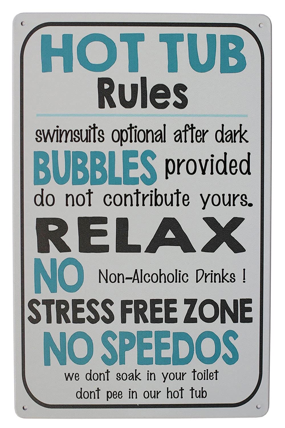 Hioni Earth Tone Metallic Hot Tub Rules, Metal Tin Sign, Vintage Plaque Wall Decor