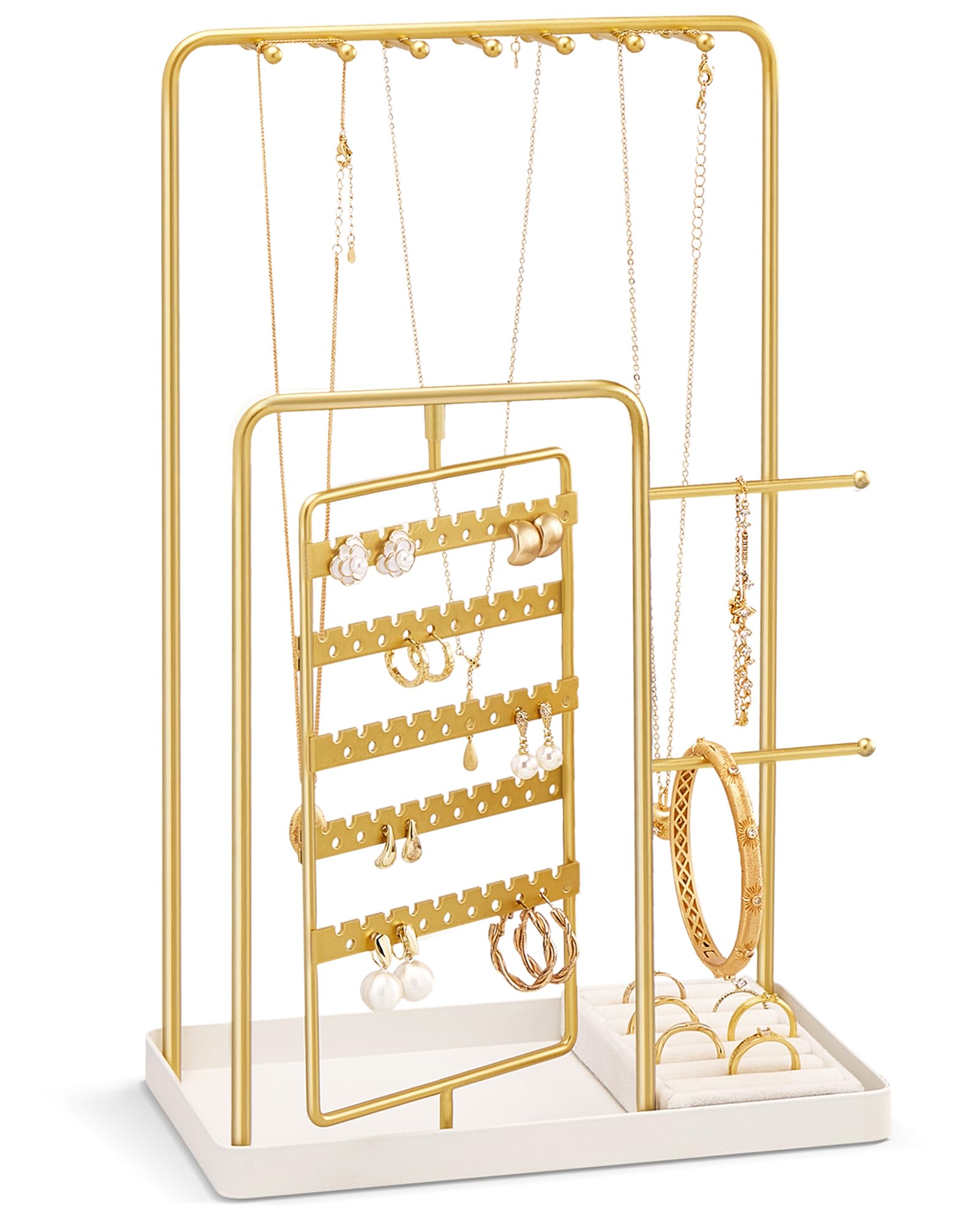 ProCase Jewelry Stand Holder Organizer and Storage, Gold | Rotating Earring Bracelet Holder Storage, Hanging Jewelry Display Velvet Ring Tray, Teen Girls Birthd