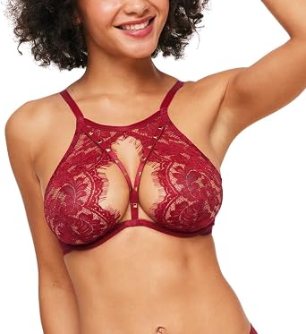 Adore Me Emmeline Unlined Underwire Bra - 30A-38DD High-Neck Lace Bra for Women with Stud Detail & Adjustable Straps