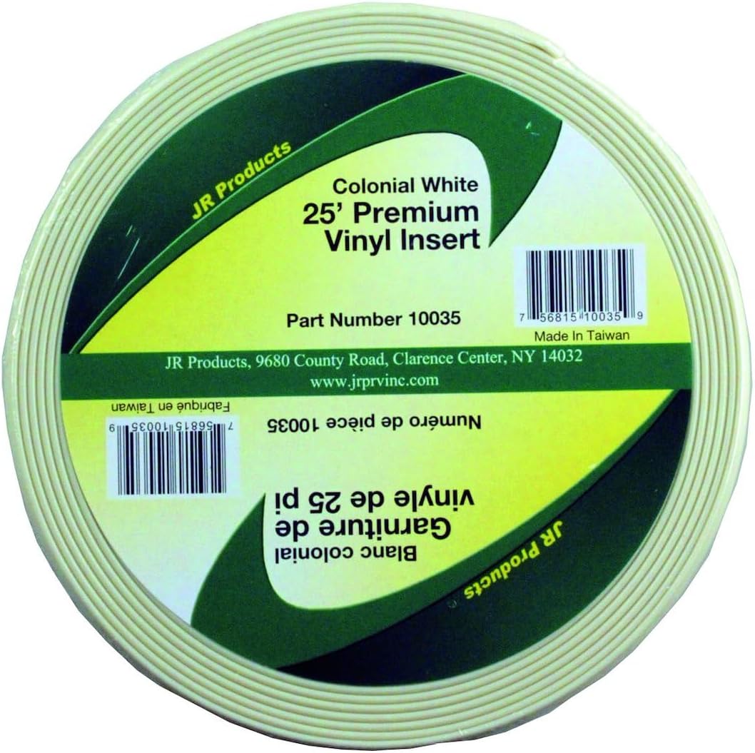 JR Products 10025 Premium Vinyl Insert - White, 1" x 25'