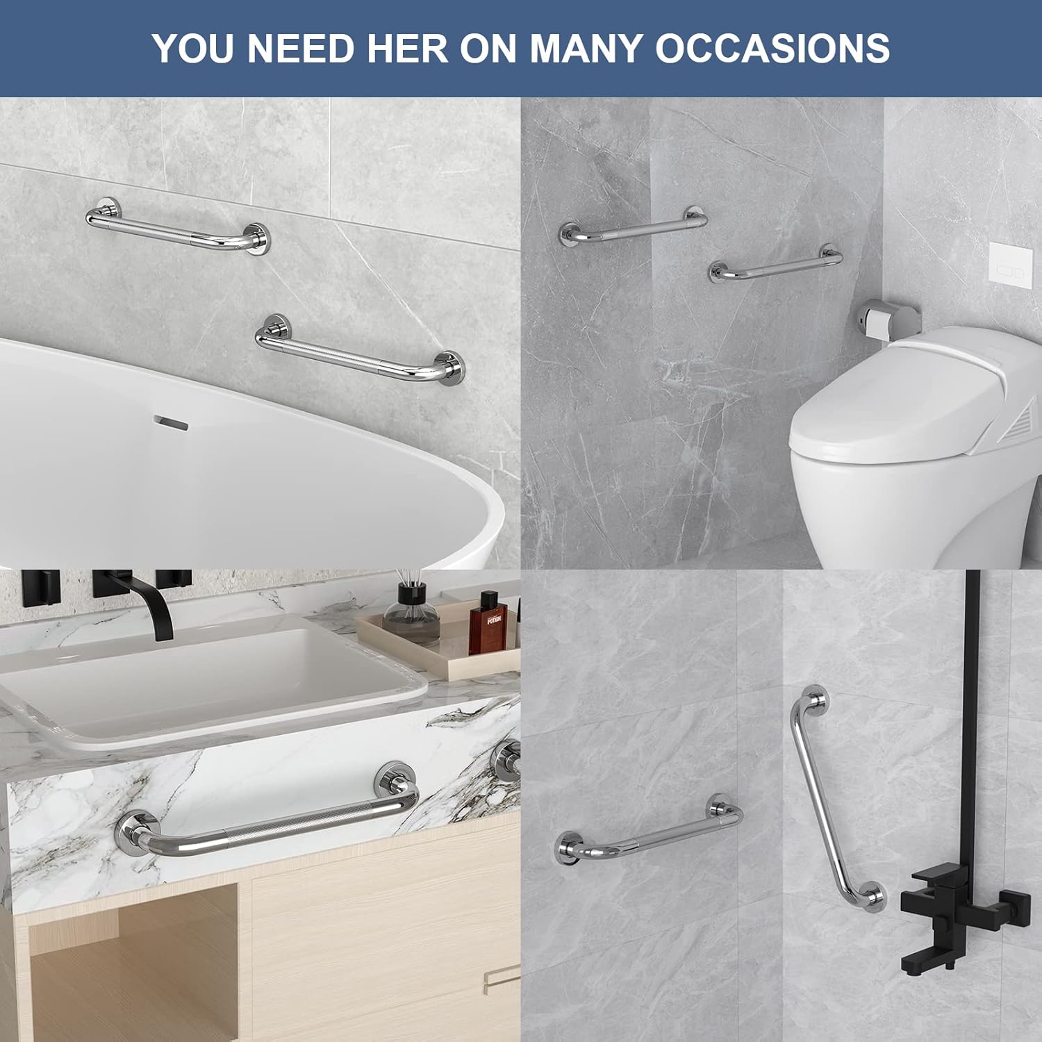 Grab Bars for Bathroom - 2Pack 16'' Grab Bars for Bathtubs and Showers Anti Slip Shower Grab Bar Knurled Shower Handle Assist Balance Support for Handicap Elderly Seniors Pregnant(16'') : Health & Household