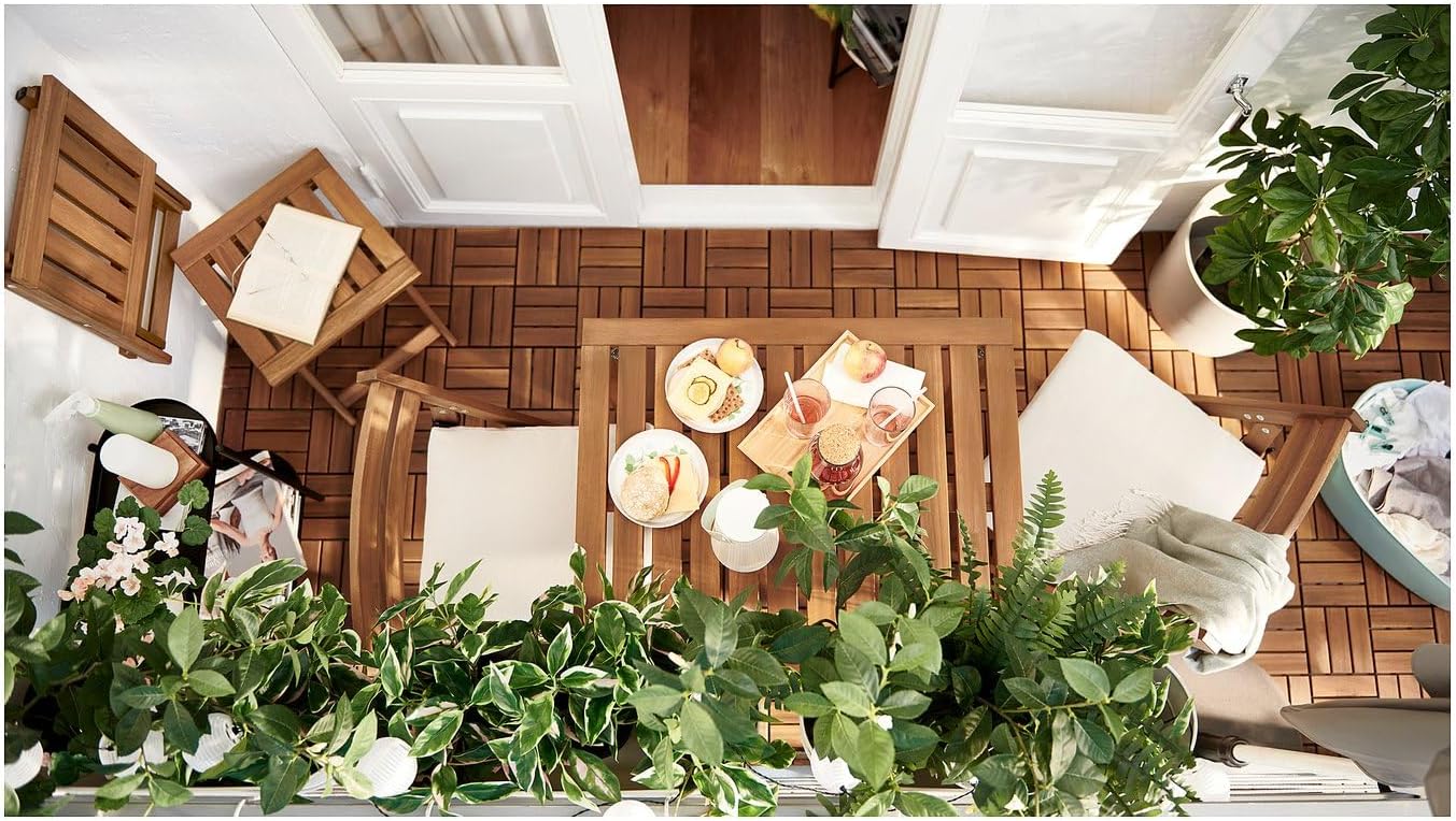 Outdoor Foldable Stool, Solid Acacia Wood Portable Seat, 17.7 Inch Light Brown Stained Folding Chair, Durable Rustic Patio or Garden Furniture