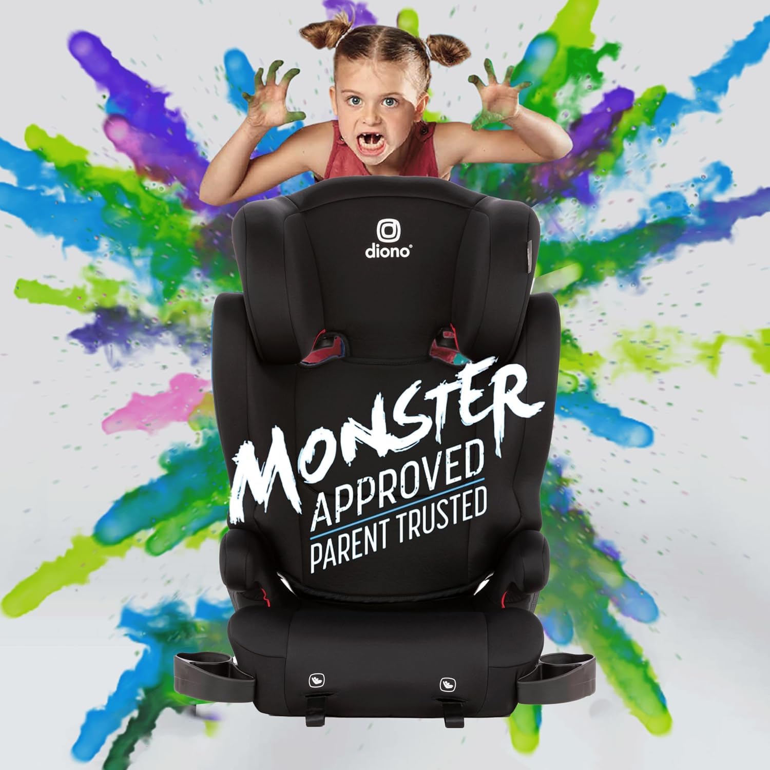 Diono Cambria 2 XL 2022 Réhausseur 2 en 1 avec double loquet et positionnement par ceinture - Dossier haut vers dossier nu avec espace et espace pour se développer - Noir