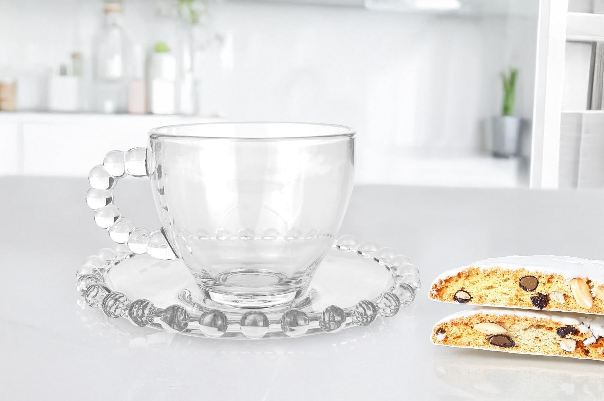 Set 6 Tazzine Caffè In Vetro Con Piattino Eleganti 85 ML Lavabili In Lavastoviglie Trasparenti Certificate Contatto Alimentare In Elegante Confezione Regalo Ricamate Tazza Servizio Bicchierini Amburgo