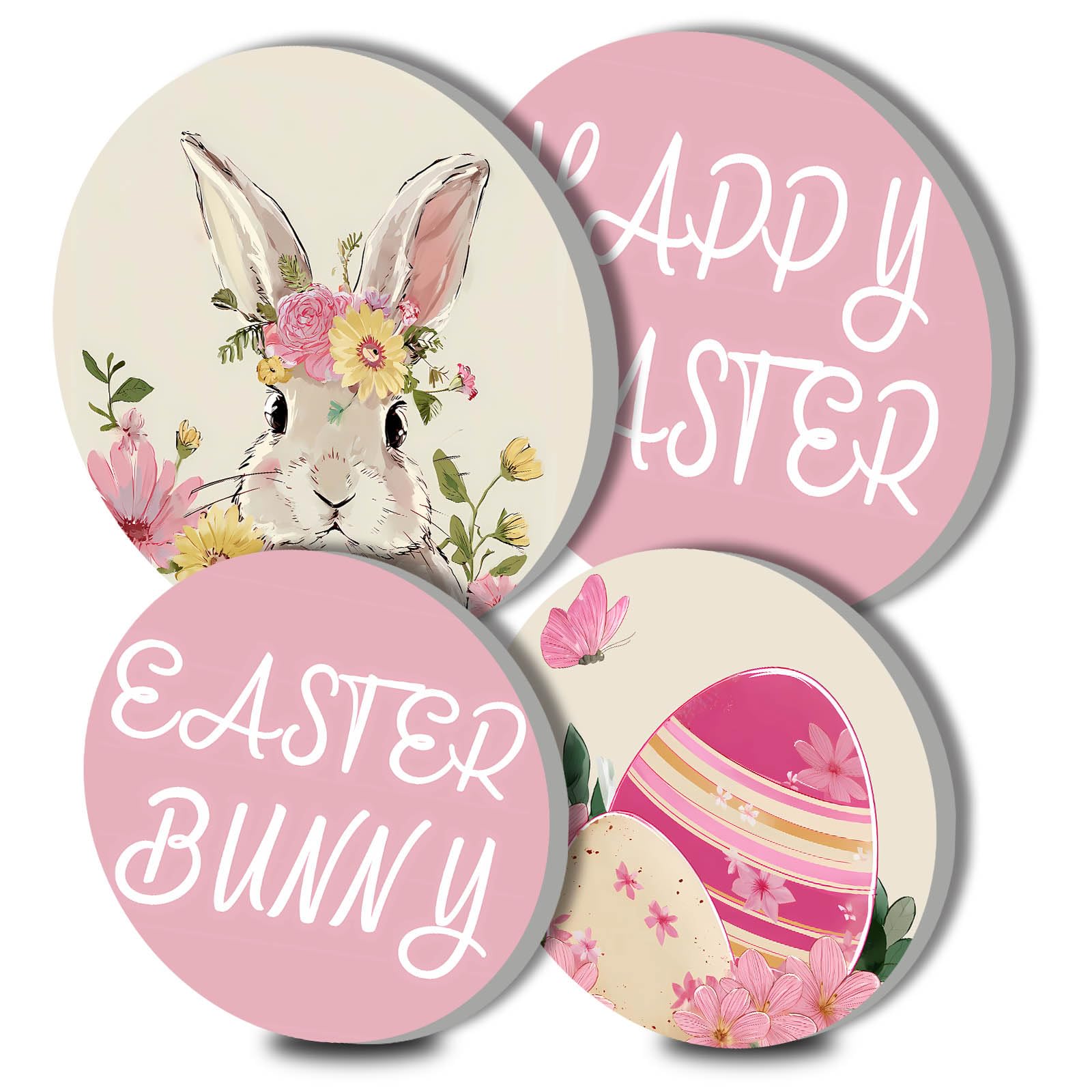 Happy Easter Art Electric Stove Burner Covers,4 Pcs Colorful Eggs Round Stove Burner Covers,Bunny Stove Burner Cover,8 Inch and 10 Inch，Pink Dining Room Metal Cooktop Home Decor