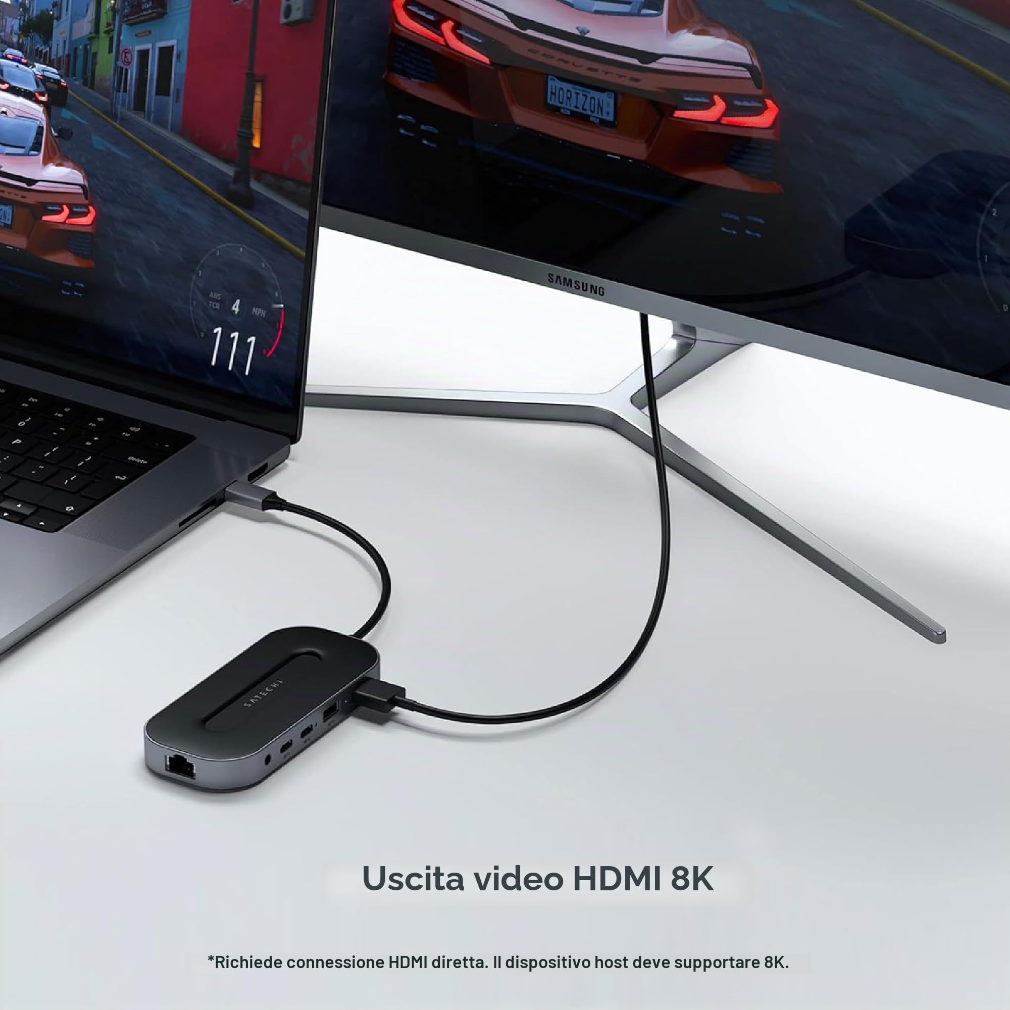 SATECHI Hub USB4 6 in 1 Multiporta, 40Gbps, HDMI 8K, PD 100W | 2x USB-C e 1x USB-A a 10Gbps, Ethernet Gigabit, jack audio 3,5 mm, per MacBook Air/Pro/Neo e PC Windows