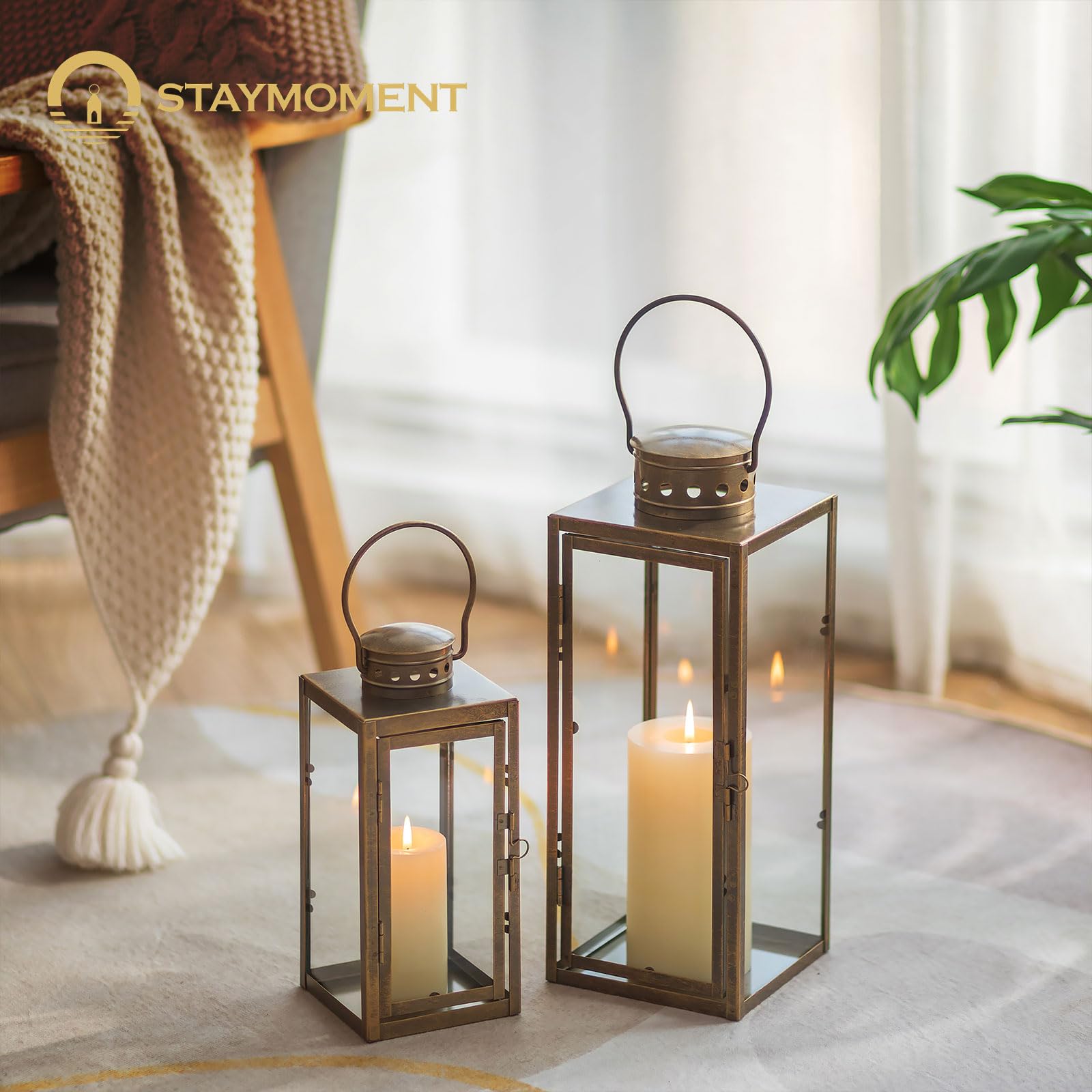 Staymoment lantaarndecoratie zwart voor buiten: 24 cm klein windlicht voor buiten als balkon tuindecoratie modern tafeldecoratie graflantaarn