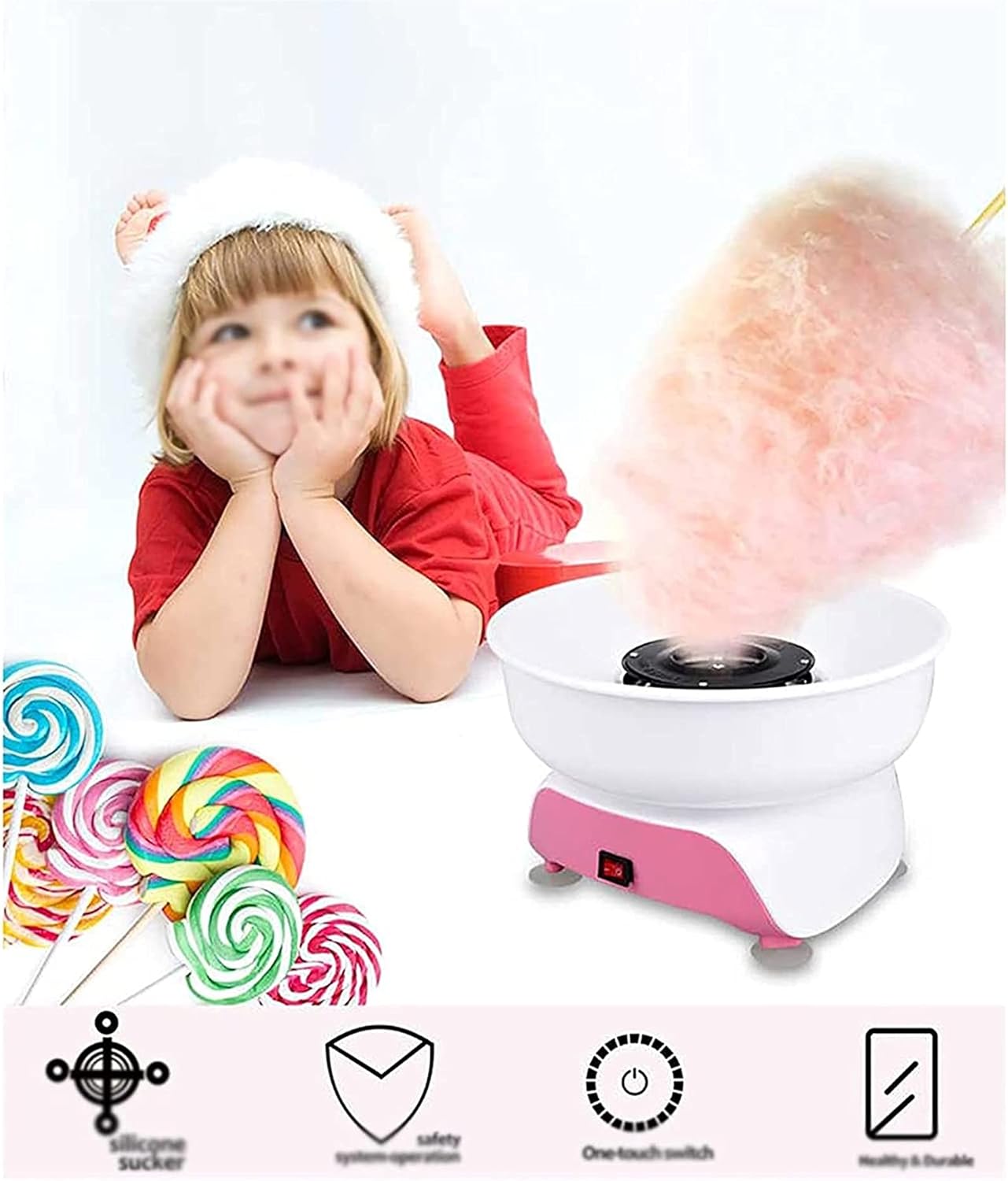 Cotton Candy Maker, Candyfloss Machine with Sucker for Kids' Party, Holidays