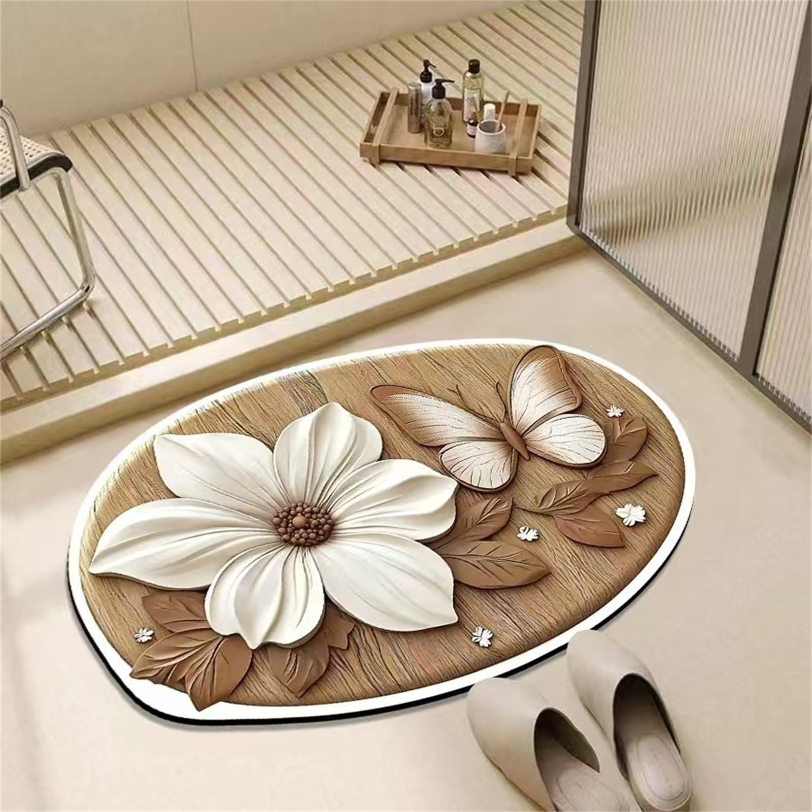 Tapis en peluche florale 3D douce et terre de diatomée chic