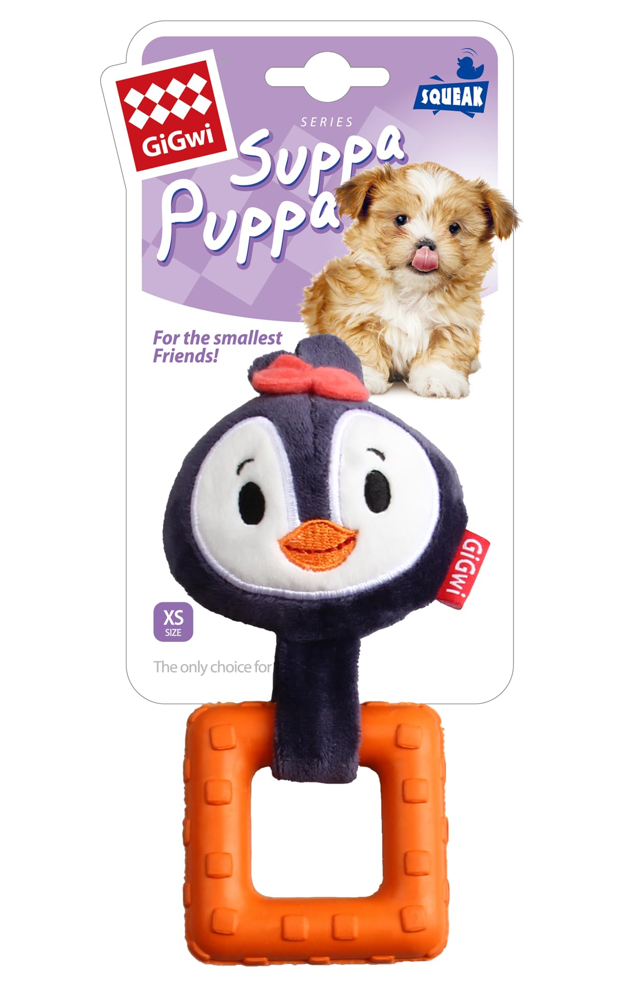 GiGwi Suppa Puppa Ring Penguin Toy for Puppies & Small Dogs, Durable Non-Toxic Dog Toy with Squeaker, Special Textures Reduce Plaque & Tartar, for Fetching, Chewing, Playing, Teething, X-Small