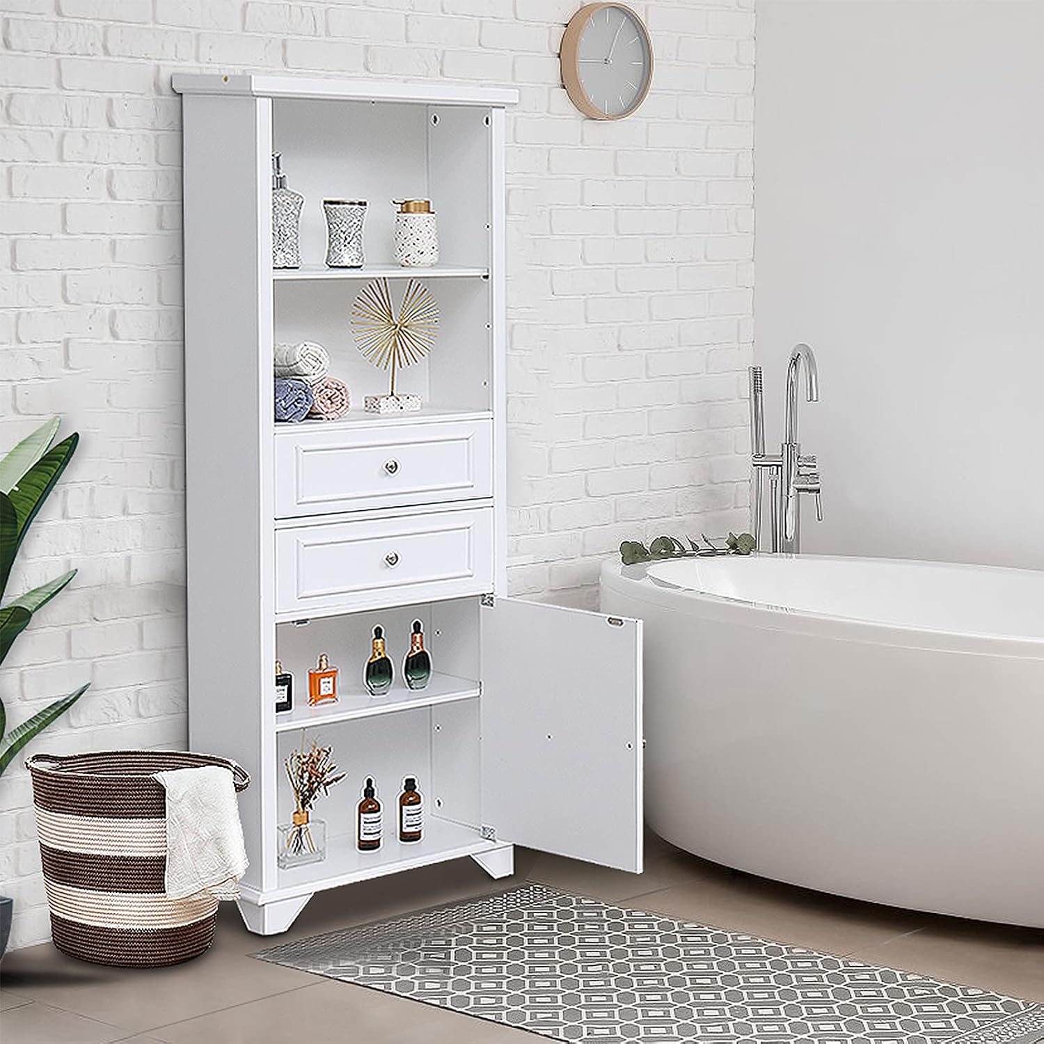 EROMMY Tall Bathroom Cabinet Freestanding, Storage Cabinet for Home Office Bedroom Living Room Kitchen, White