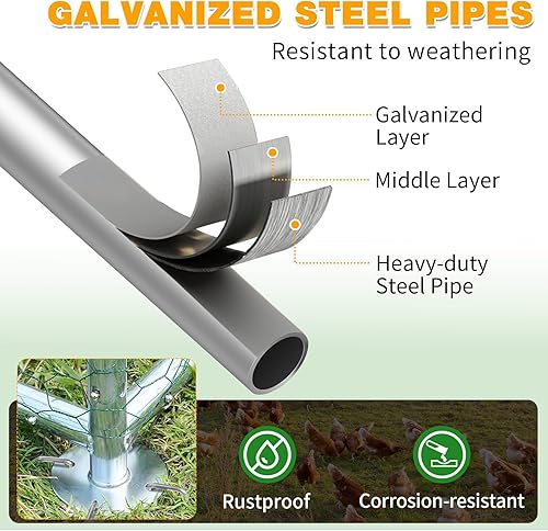 Miniatura 3 de VINGLI Gallinero grande de metal, espaciosa jaula para aves de corral con cubierta impermeable y anti-UV, corral para pollo al aire libre (6.5 x 9.8