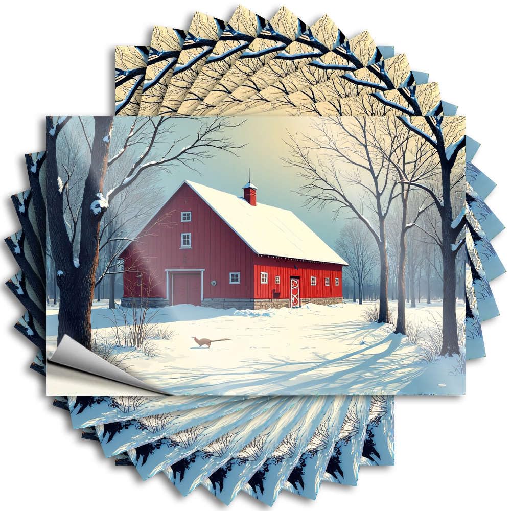 Guys Metal Stickers - A Red Barn Stands in A Snowy Forest. Removable Decal Water Easy Peel for Humor(12X18CM)
